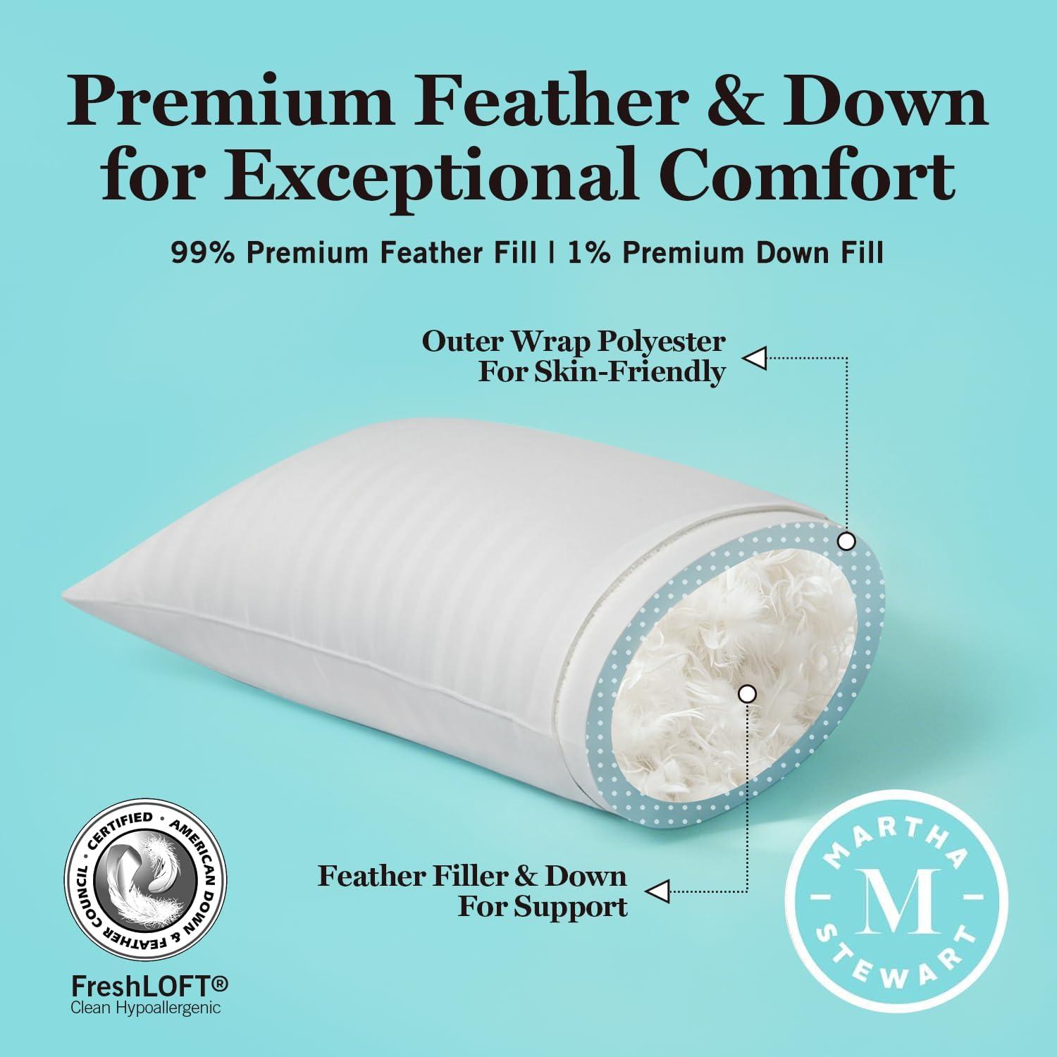 imageMartha Stewart Hotel Collection Pillow 500 Thread Count Damask Stripe Embroidered Feathers Soft Hypoallergenic 100 Cotton Queen Size Set of 2White