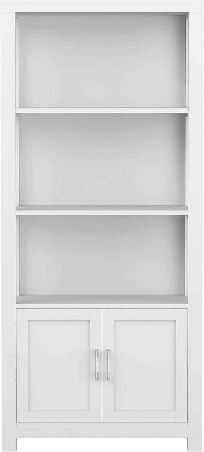 imageMartha Stewart Hutton Four Tier Shaker Bookcase with Storage Cabinet in Gray Washed Wood with Oil Rubbed Bronze HardwareGray FrameBrushed Nickel Hardware