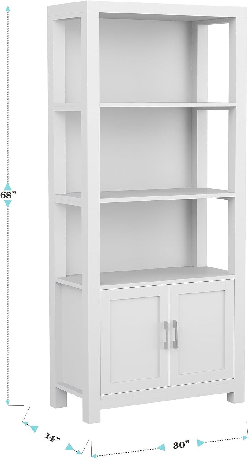 imageMartha Stewart Hutton Four Tier Shaker Bookcase with Storage Cabinet in Gray Washed Wood with Oil Rubbed Bronze HardwareGray FrameBrushed Nickel Hardware