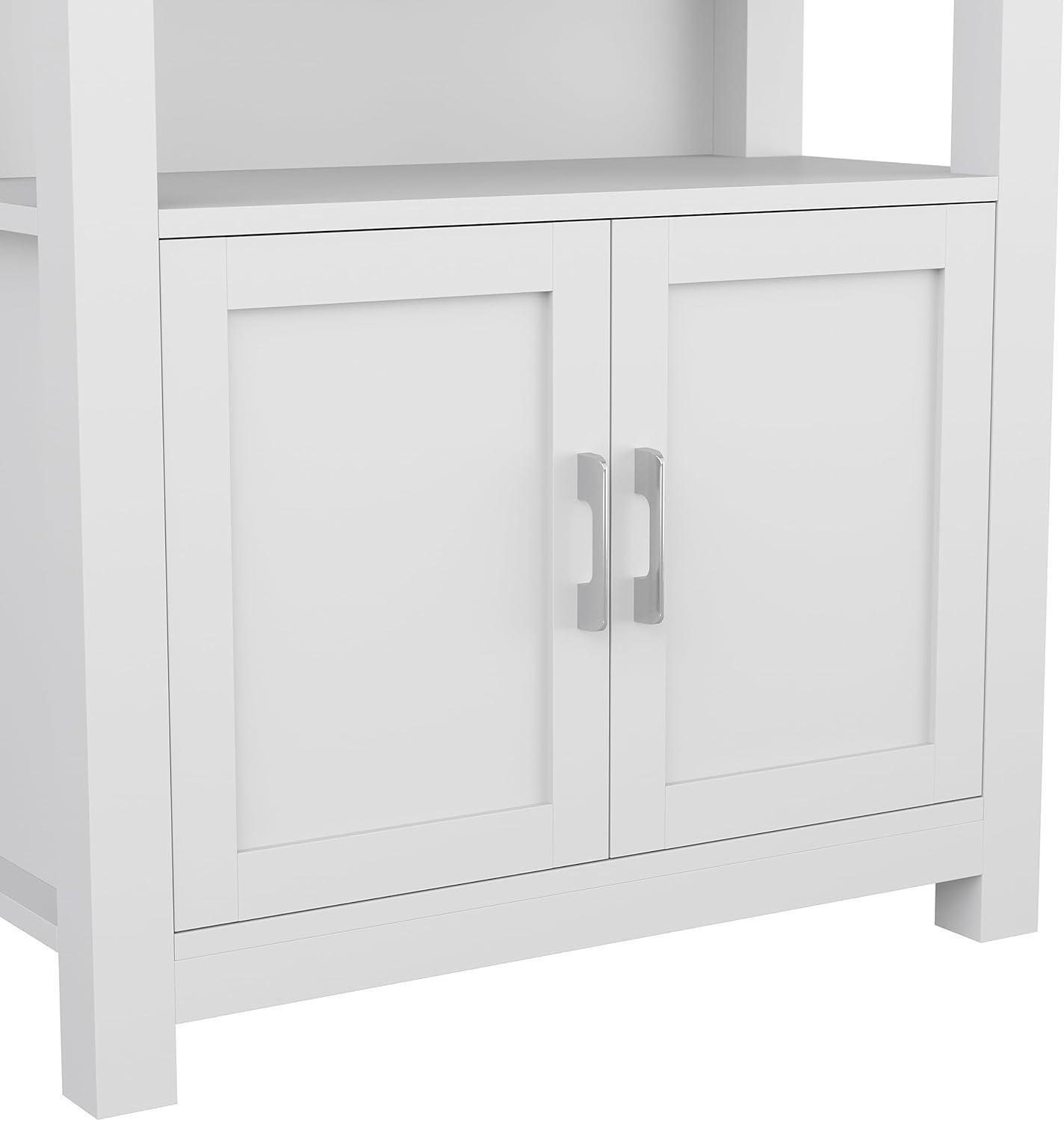 imageMartha Stewart Hutton Four Tier Shaker Bookcase with Storage Cabinet in Gray Washed Wood with Oil Rubbed Bronze HardwareGray FrameBrushed Nickel Hardware