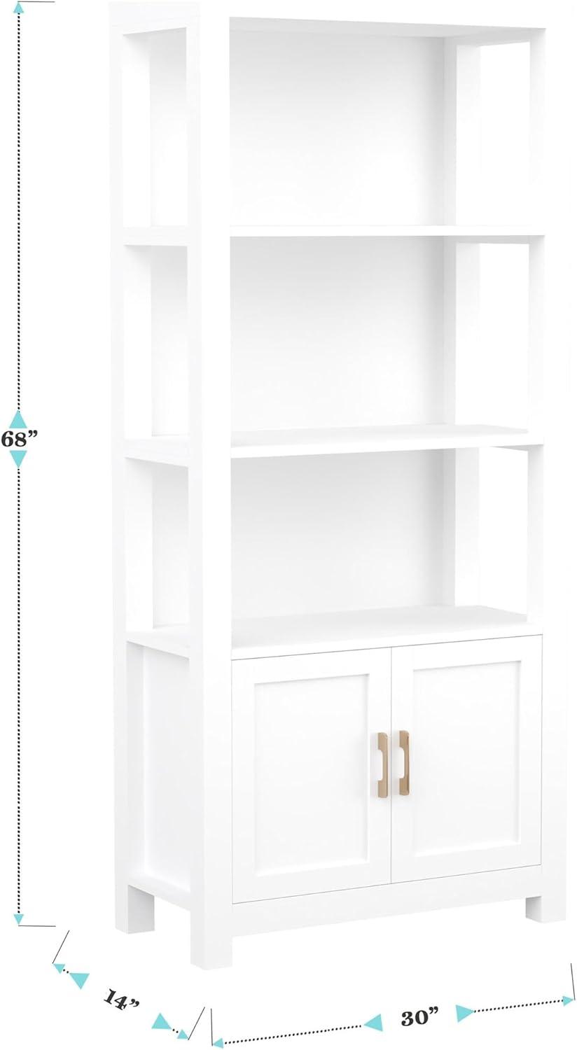 imageMartha Stewart Hutton Four Tier Shaker Bookcase with Storage Cabinet in Gray Washed Wood with Oil Rubbed Bronze HardwareWhite FramePolished Brass Hardware