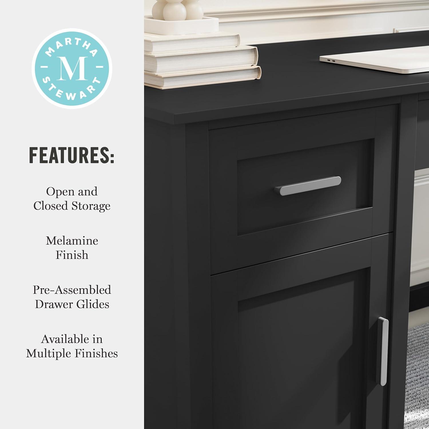 imageMartha Stewart Hutton Shaker Style Home Office Desk with Storage in White with Polished Brass HardwareBlack FrameBrushed Nickel Hardware