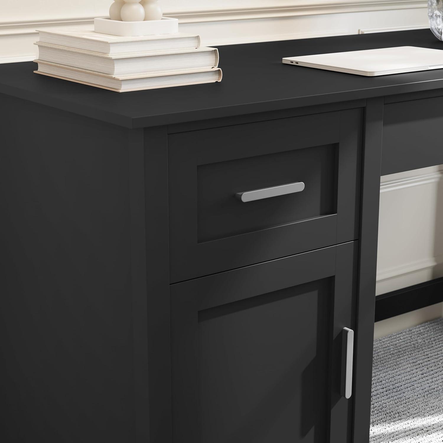 imageMartha Stewart Hutton Shaker Style Home Office Desk with Storage in White with Polished Brass HardwareBlack FrameBrushed Nickel Hardware