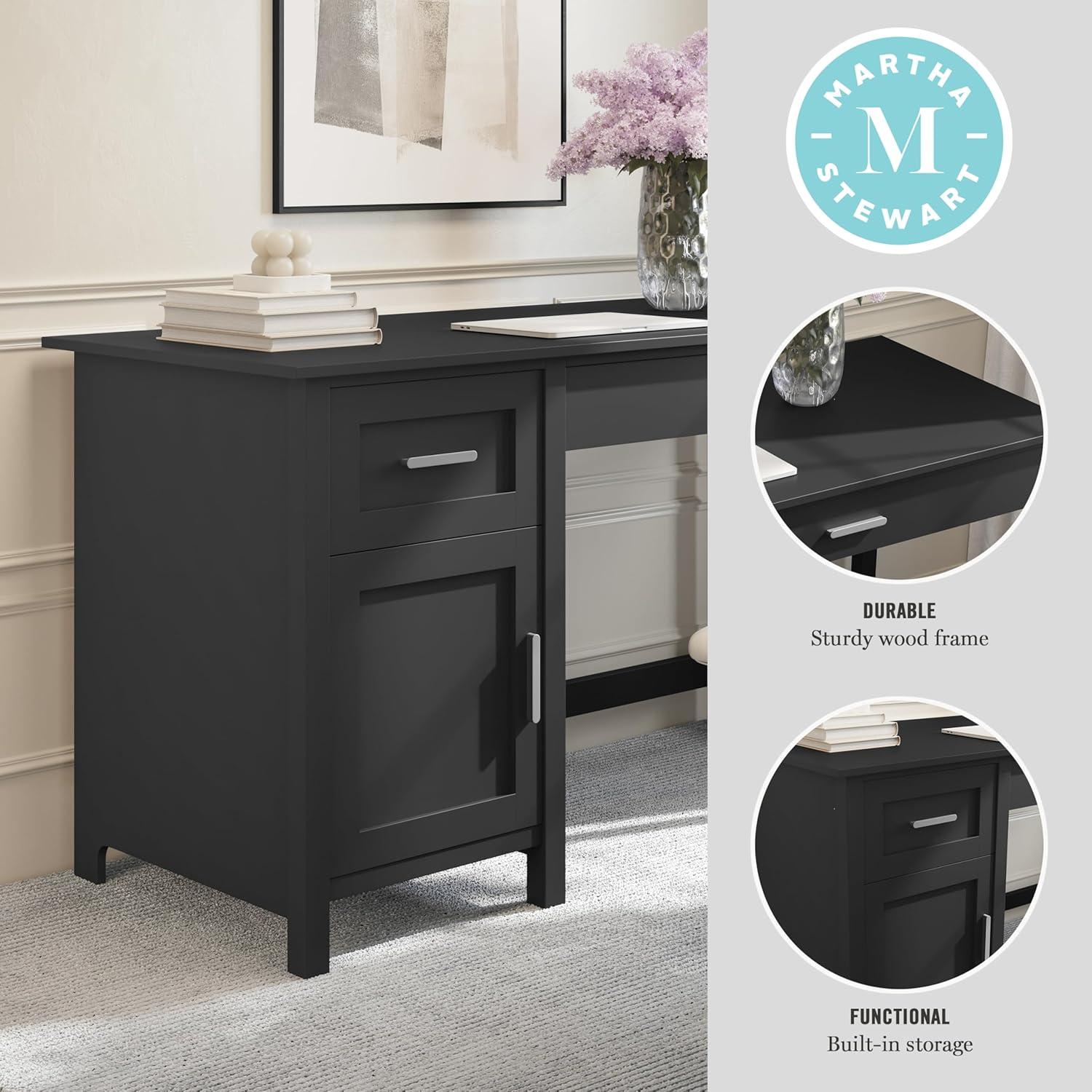 imageMartha Stewart Hutton Shaker Style Home Office Desk with Storage in White with Polished Brass HardwareBlack FrameBrushed Nickel Hardware