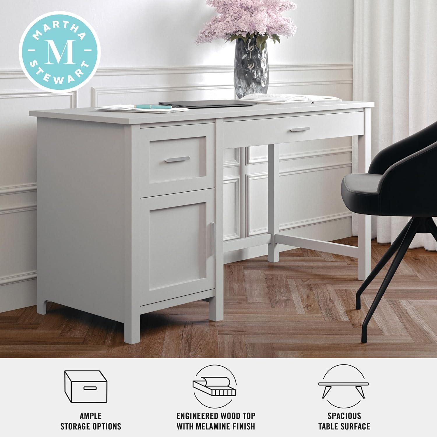 imageMartha Stewart Hutton Shaker Style Home Office Desk with Storage in White with Polished Brass HardwareGrayBrushed Nickel