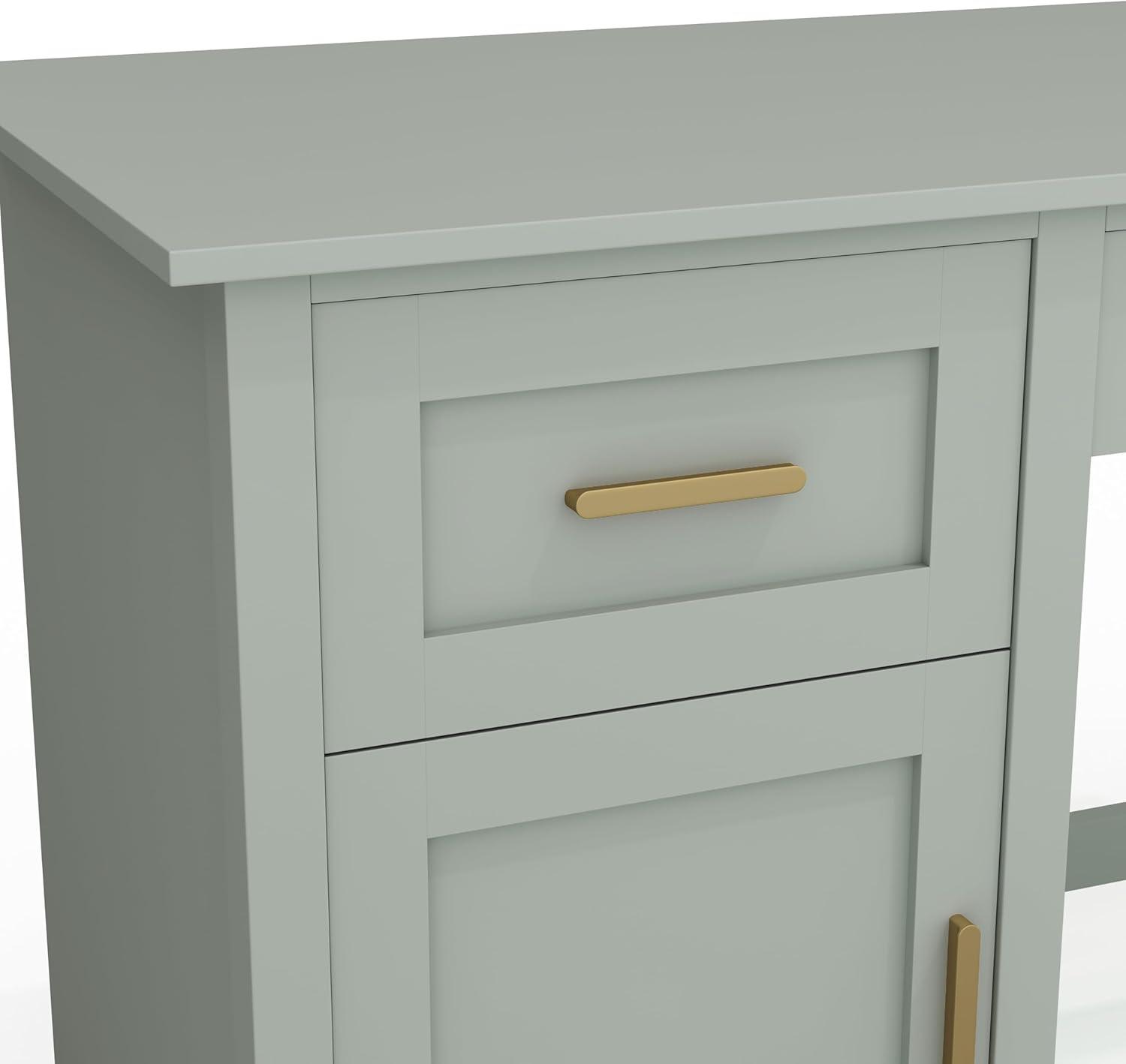 imageMartha Stewart Hutton Shaker Style Home Office Desk with Storage in White with Polished Brass HardwareSage FramePolished Brass Hardware