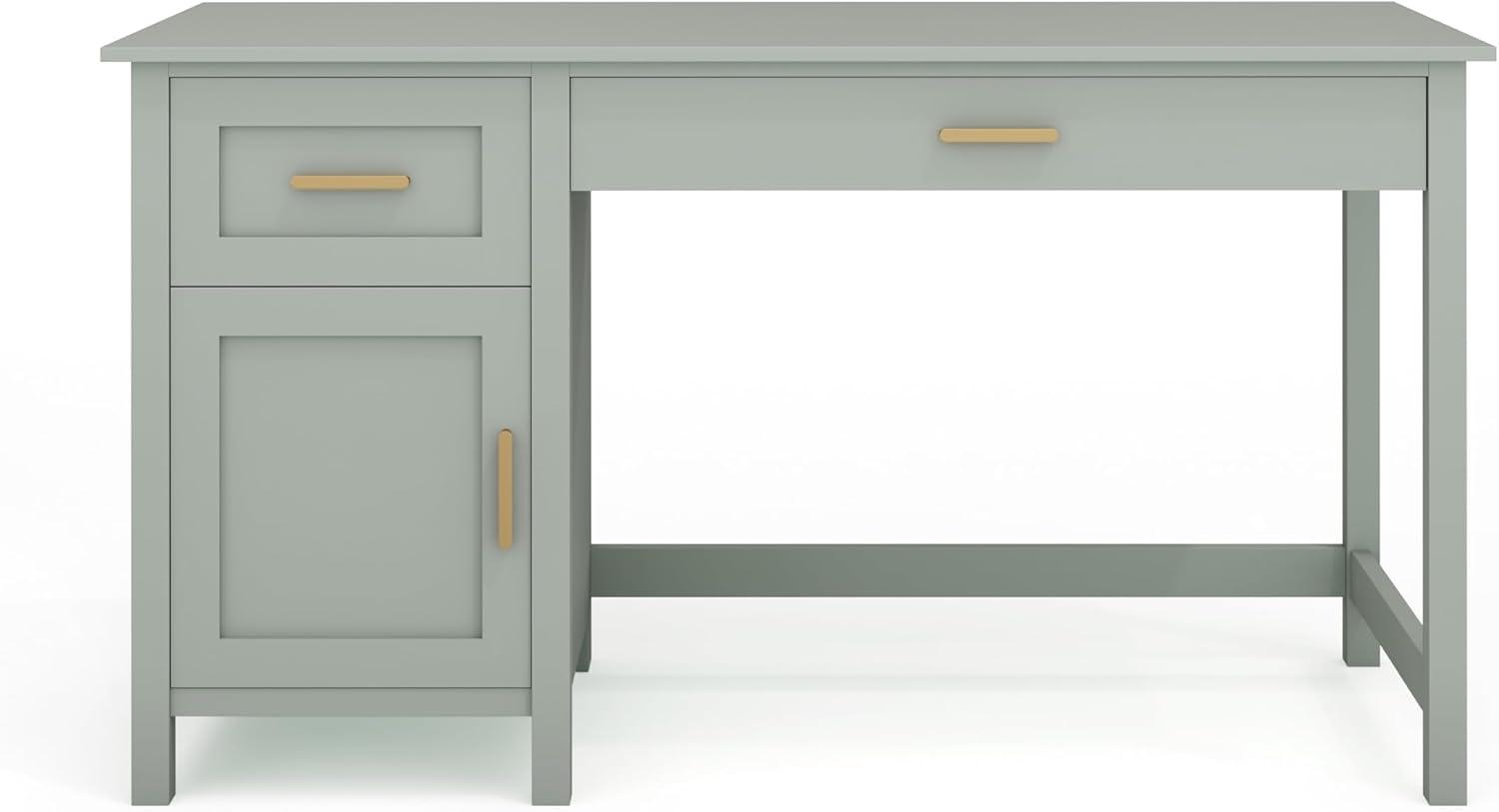 imageMartha Stewart Hutton Shaker Style Home Office Desk with Storage in White with Polished Brass HardwareSage FramePolished Brass Hardware