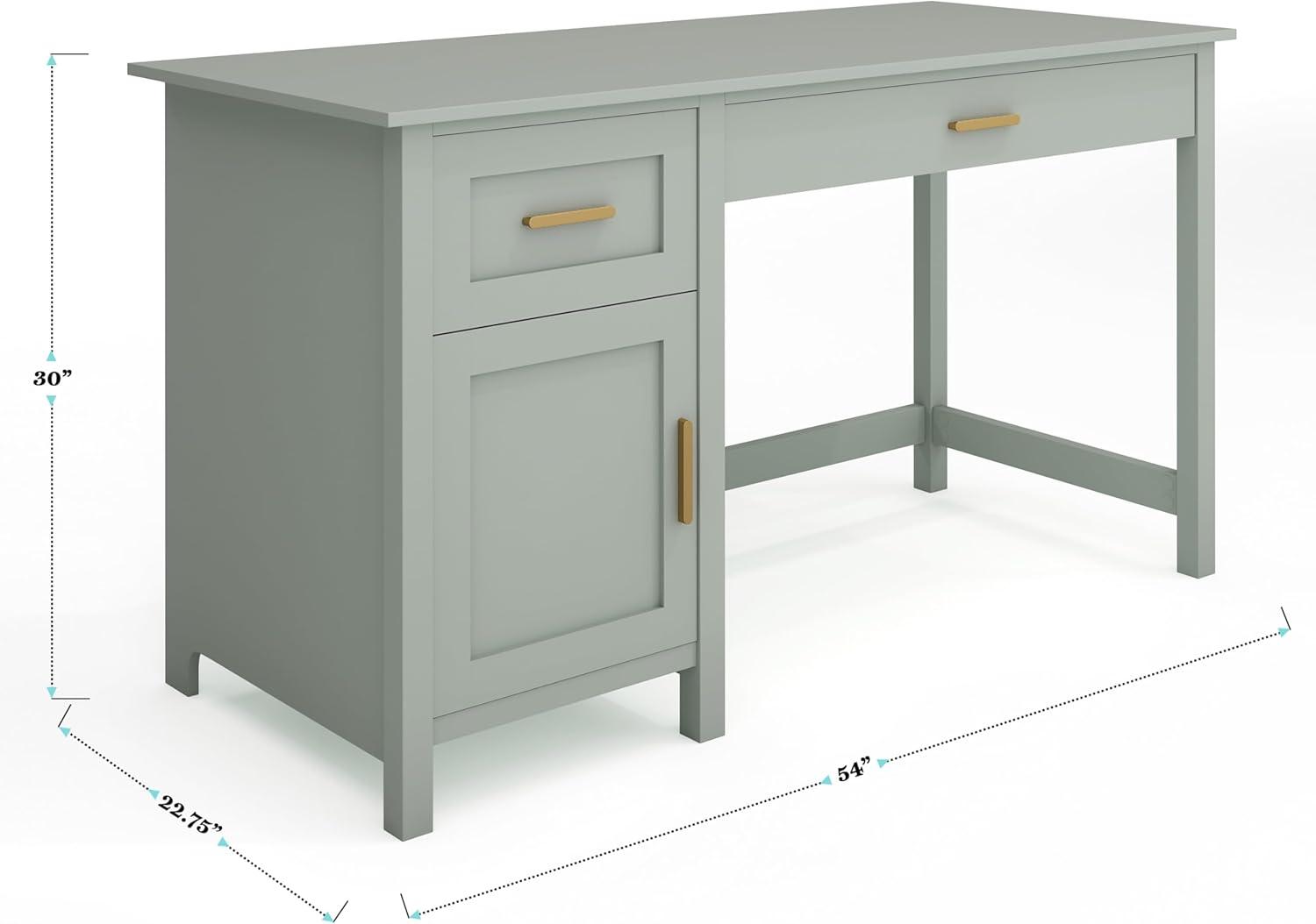 imageMartha Stewart Hutton Shaker Style Home Office Desk with Storage in White with Polished Brass HardwareSage FramePolished Brass Hardware