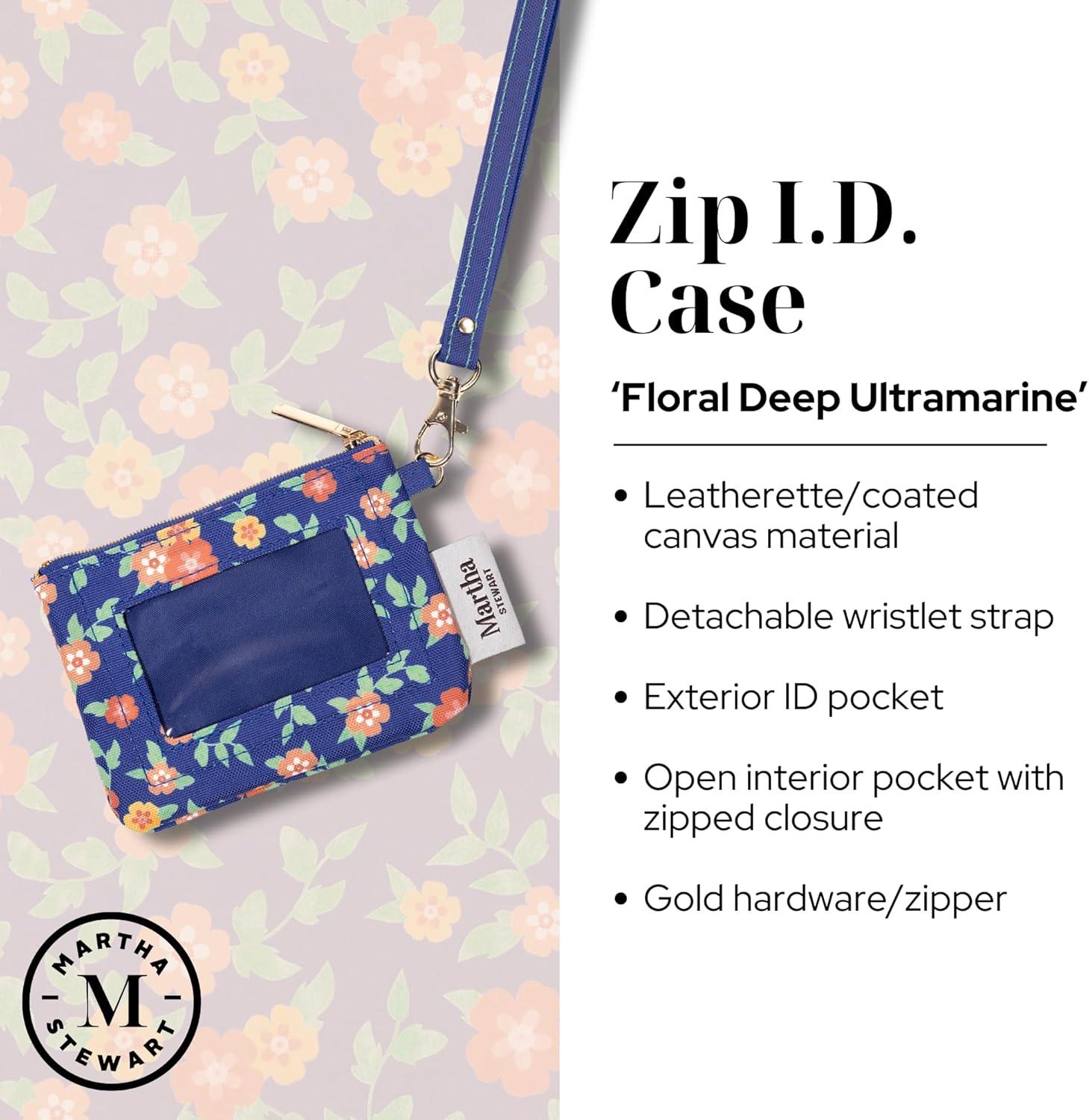 imageMartha Stewart ID Zipper Wallet with Wristlet for Women Cute Badge Holder for TeacherNurse Floral Deep Ultramarine