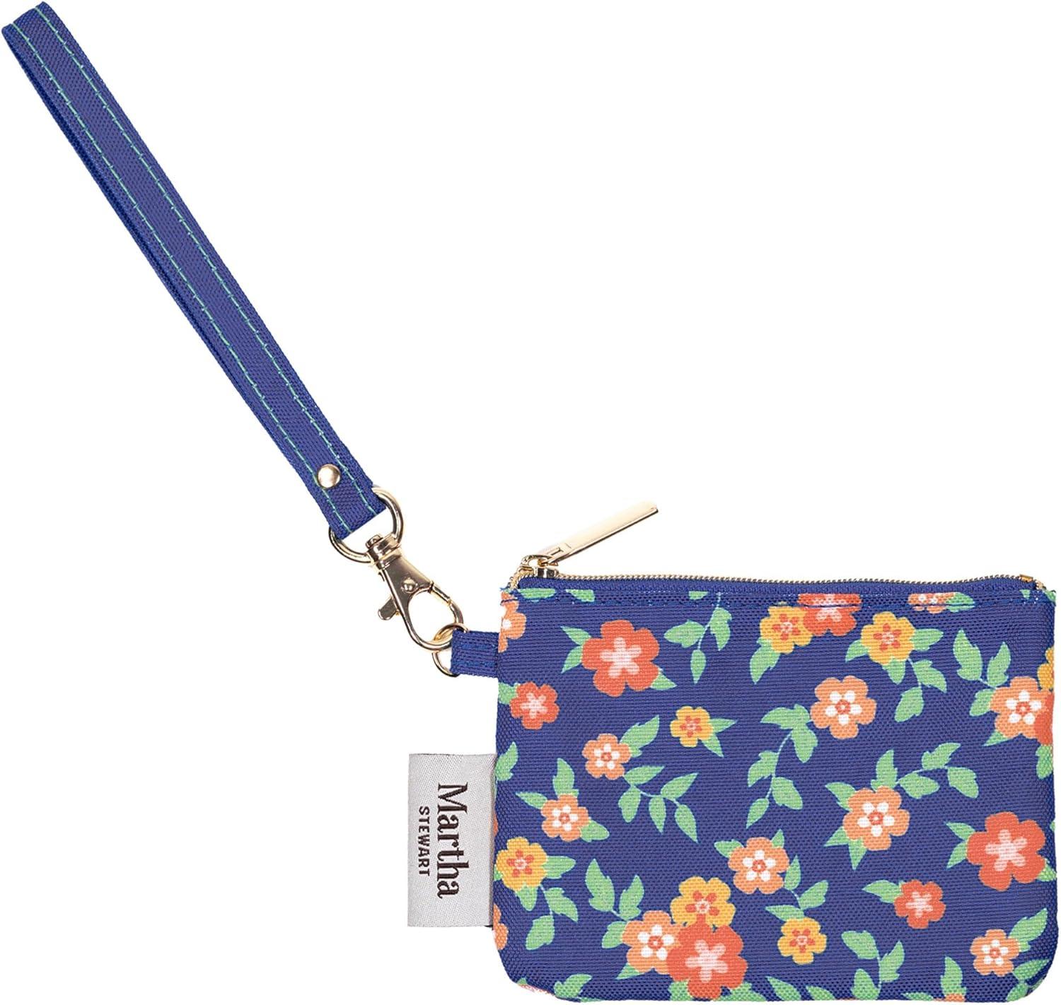 imageMartha Stewart ID Zipper Wallet with Wristlet for Women Cute Badge Holder for TeacherNurse Floral Deep Ultramarine