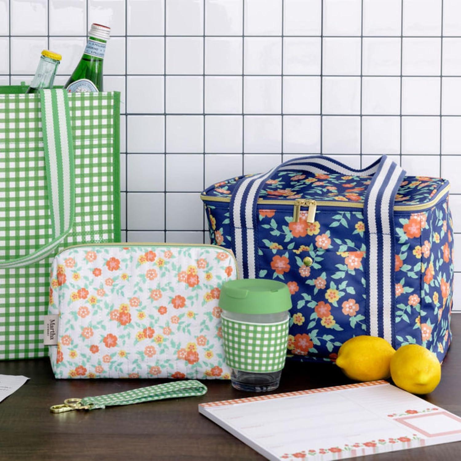 imageMartha Stewart Insulated Cooler Bag Spacious 118quot x 85quot x 122quot Reusable Grocery Bag for Food and Beverages Durable Cotton Canvas with Insulated Interior Floral Deep Ultramarine