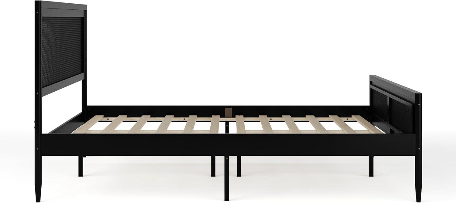 imageMartha Stewart Jax Platform Bed with Rattan Headboard and Footboard Solid Wood Frame Wooden Support Slats No Box Spring Needed Queen Size Brown GrayBlack