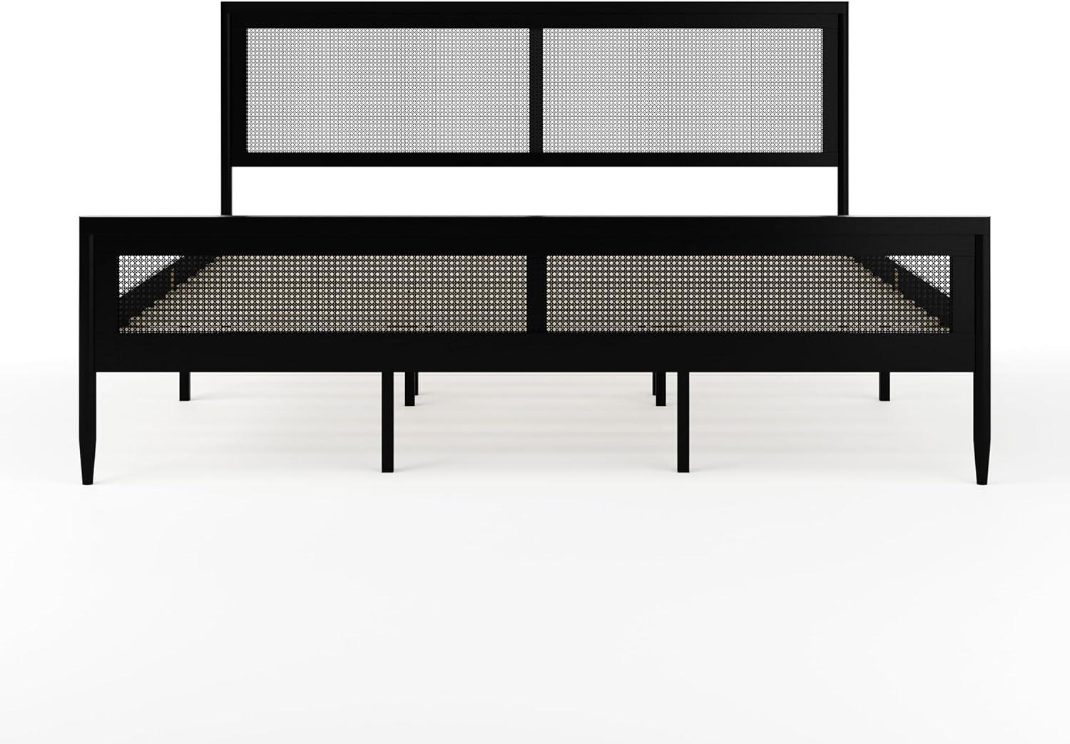 imageMartha Stewart Jax Platform Bed with Rattan Headboard and Footboard Solid Wood Frame Wooden Support Slats No Box Spring Needed Queen Size Brown GrayBlack