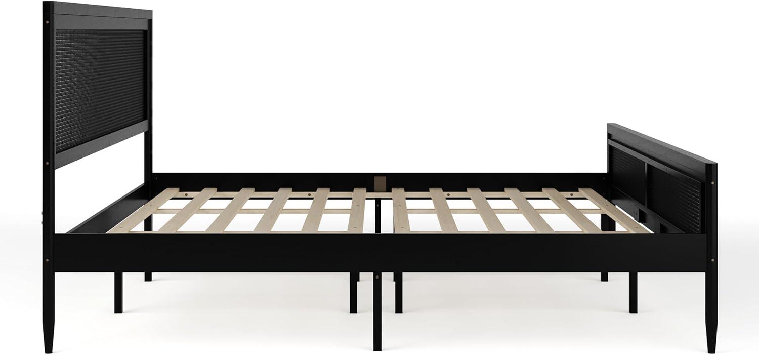 imageMartha Stewart Jax Platform Bed with Rattan Headboard and Footboard Solid Wood Frame Wooden Support Slats No Box Spring Needed Queen Size Brown GrayBlack