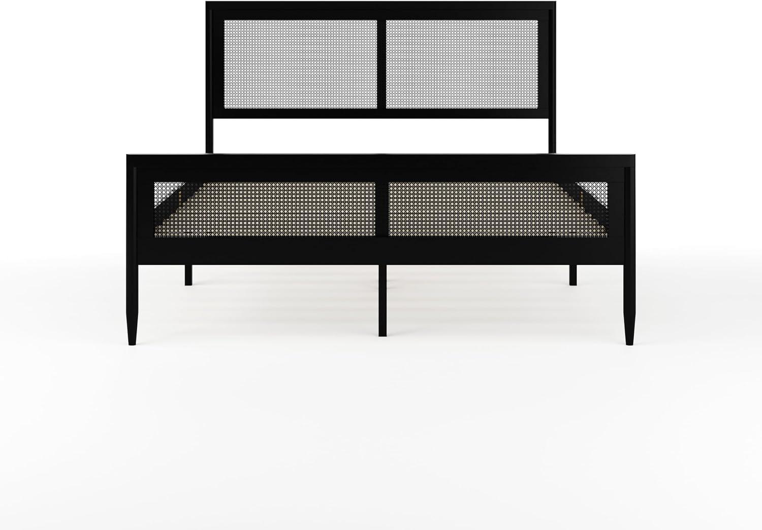 imageMartha Stewart Jax Platform Bed with Rattan Headboard and Footboard Solid Wood Frame Wooden Support Slats No Box Spring Needed Queen Size Brown GrayBlack