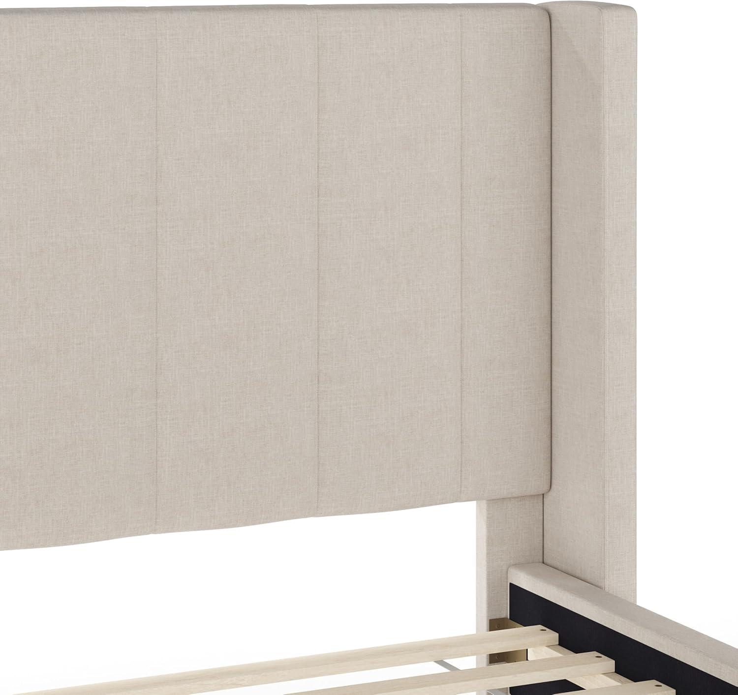 imageMartha Stewart Kay Low Profile Platform Bed with Wingback Headboard Channel Stitched Faux Linen Upholstery No Box Spring Needed Full BeigeBeige FabricWalnut Legs