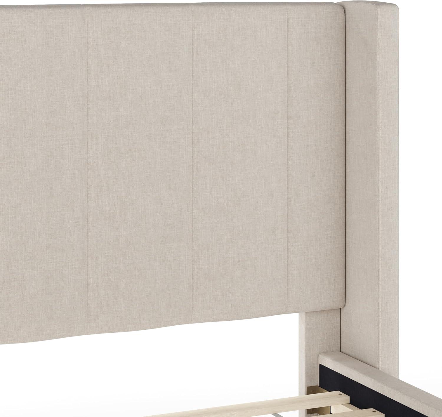 imageMartha Stewart Kay Low Profile Platform Bed with Wingback Headboard Channel Stitched Faux Linen Upholstery No Box Spring Needed Full BeigeBeige FabricWalnut Legs