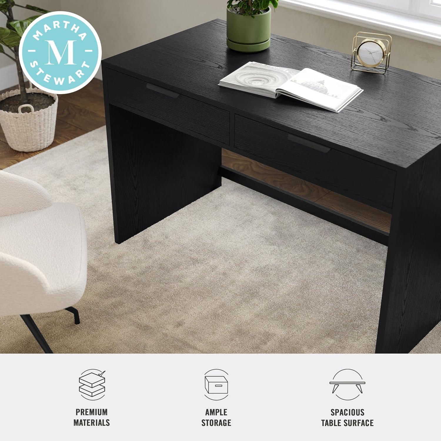 imageMartha Stewart Kayden Home Office Modular Desk with 2 Drawers in Black with Oil Rubbed Bronze HardwareBlack FrameOil Rubbed Bronzed Hardware