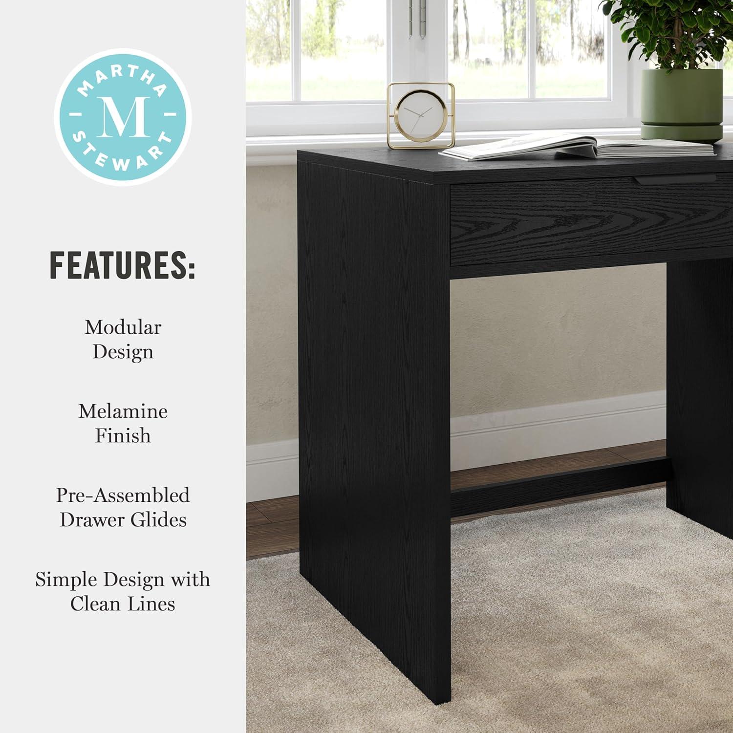 imageMartha Stewart Kayden Home Office Modular Desk with 2 Drawers in Black with Oil Rubbed Bronze HardwareBlack FrameOil Rubbed Bronzed Hardware