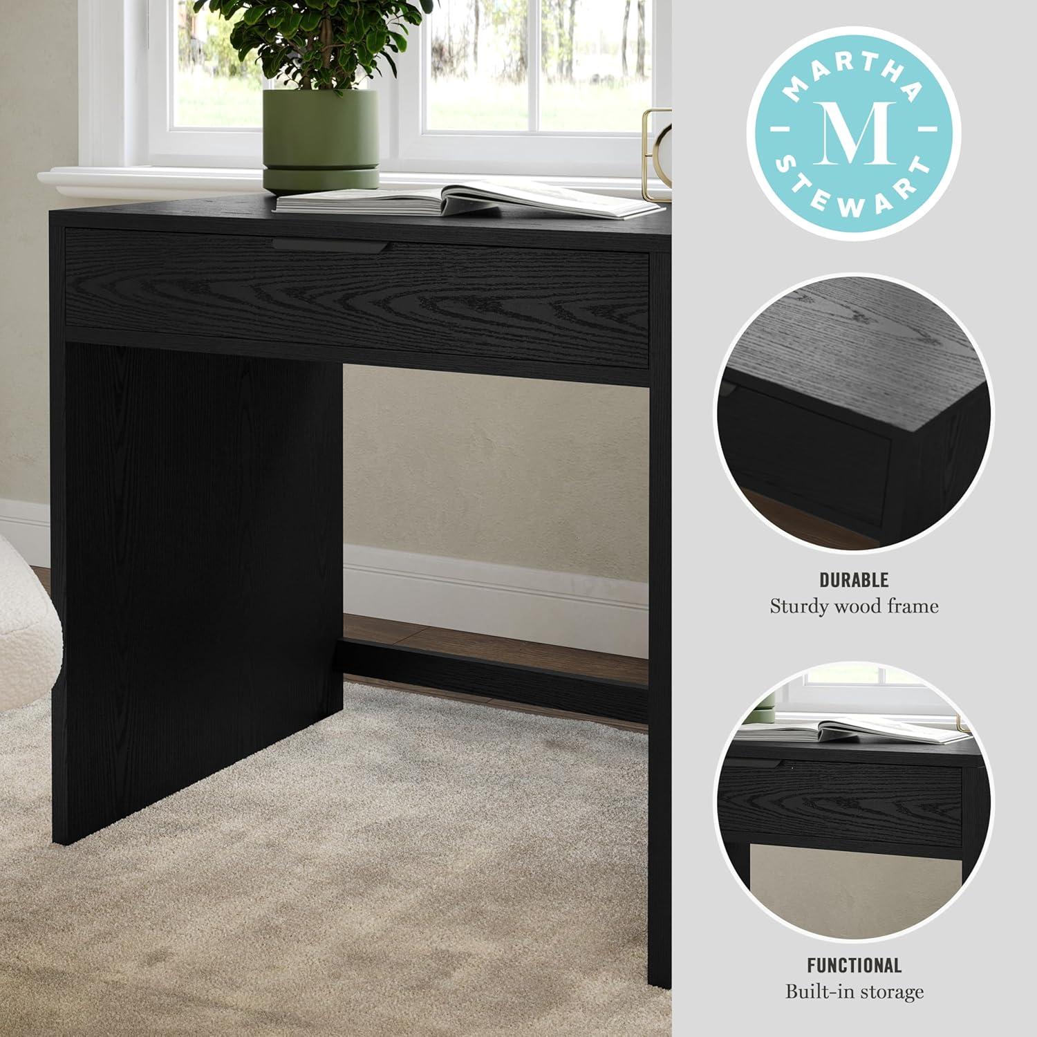 imageMartha Stewart Kayden Home Office Modular Desk with 2 Drawers in Black with Oil Rubbed Bronze HardwareBlack FrameOil Rubbed Bronzed Hardware