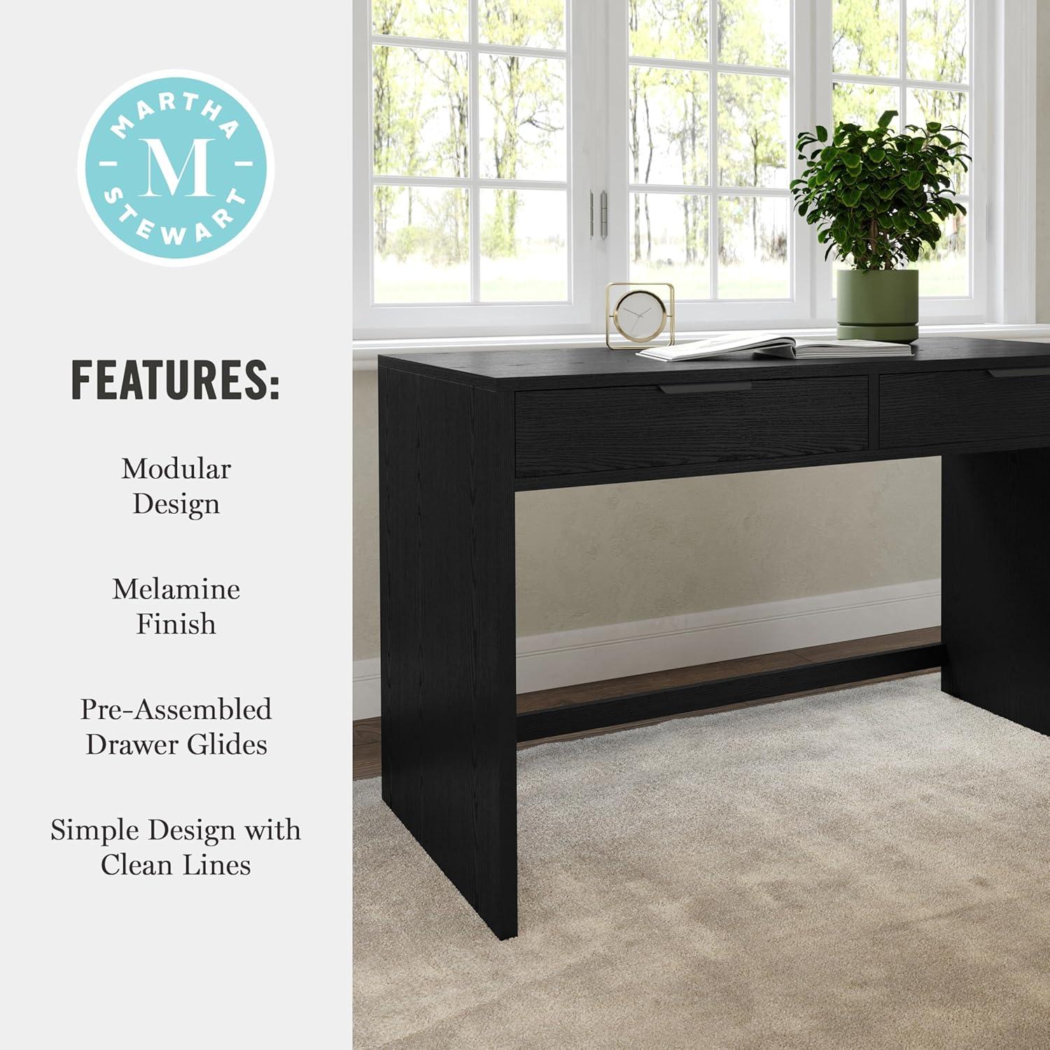 imageMartha Stewart Kayden Home Office Modular Desk with 2 Drawers in Black with Oil Rubbed Bronze HardwareBlack FrameOil Rubbed Bronzed Hardware