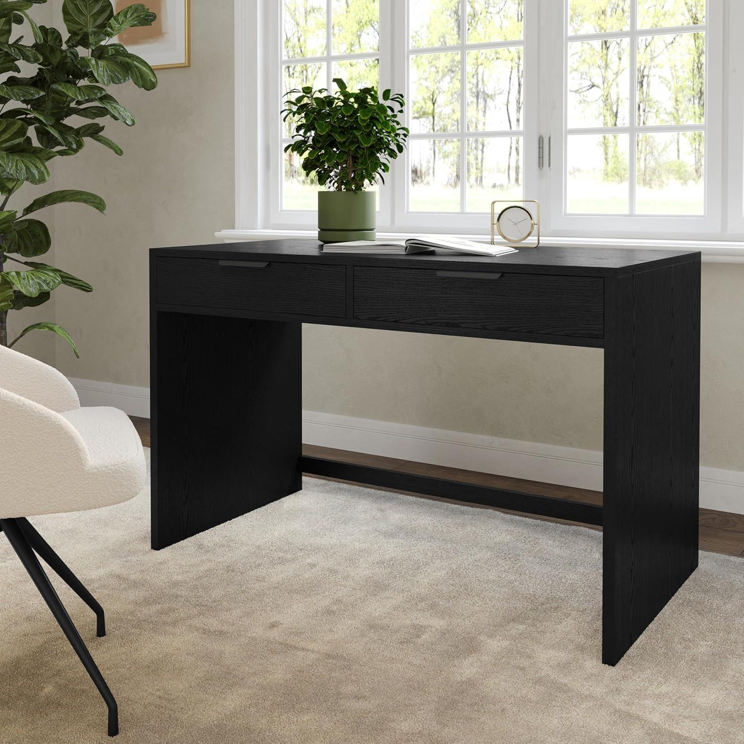 imageMartha Stewart Kayden Home Office Modular Desk with 2 Drawers in Black with Oil Rubbed Bronze HardwareBlack FrameOil Rubbed Bronzed Hardware