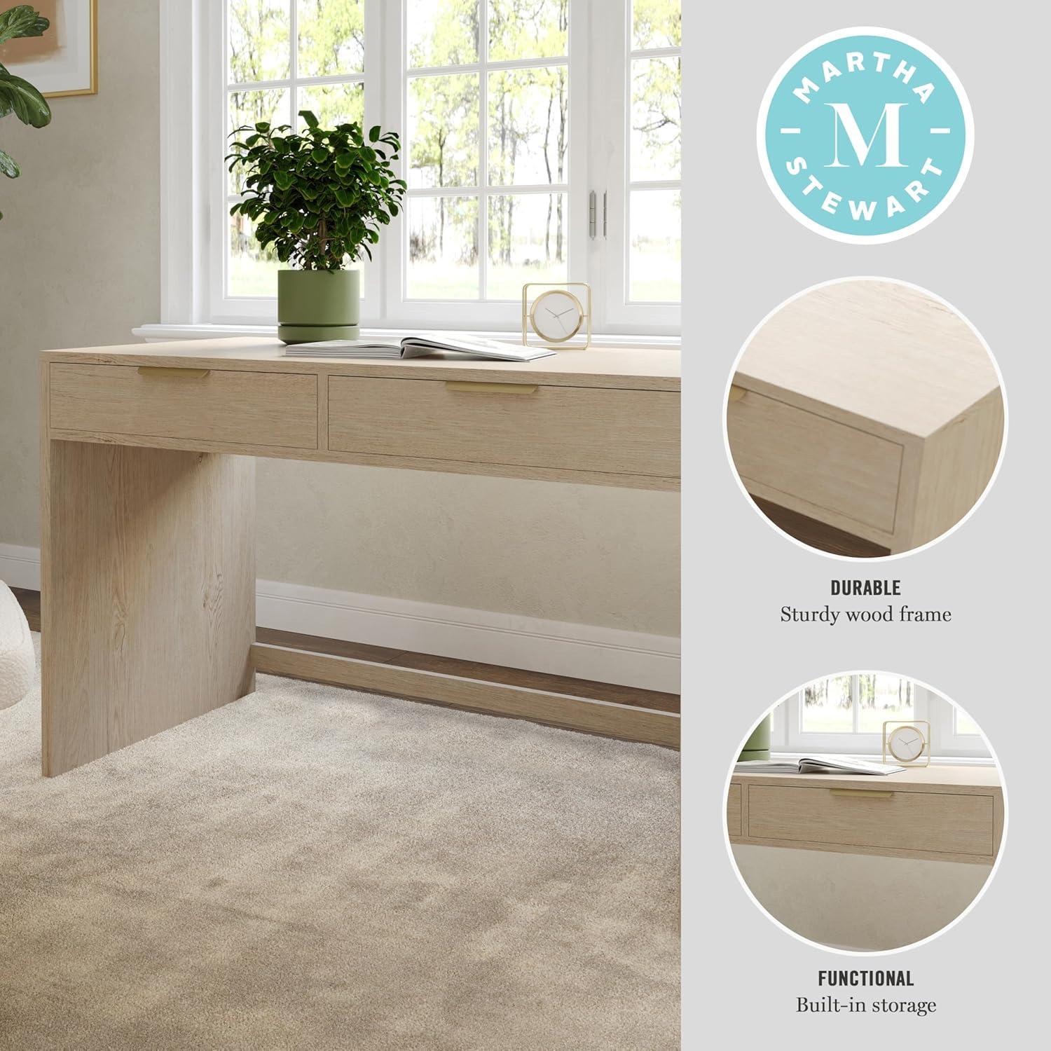 imageMartha Stewart Kayden Home Office Modular Desk with 2 Drawers in Black with Oil Rubbed Bronze HardwareLight Natural FrameBrushed Gold Hardware