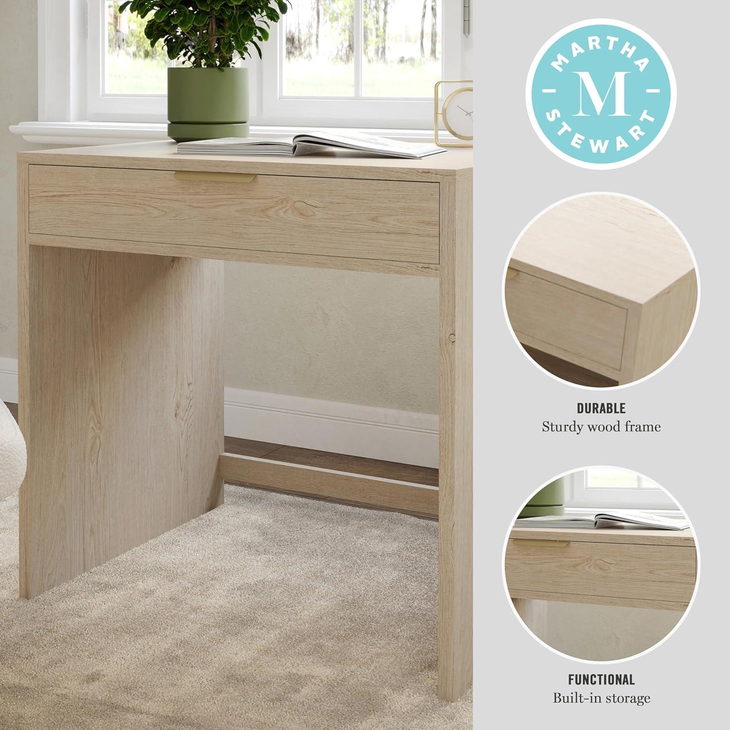 imageMartha Stewart Kayden Home Office Modular Desk with 2 Drawers in Black with Oil Rubbed Bronze HardwareLight Natural FrameBrushed Gold Hardware