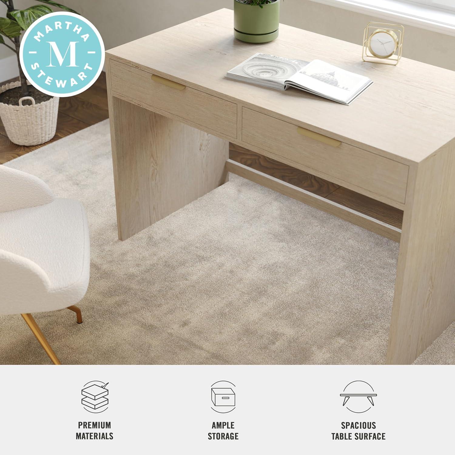 imageMartha Stewart Kayden Home Office Modular Desk with 2 Drawers in Black with Oil Rubbed Bronze HardwareLight Natural FrameBrushed Gold Hardware