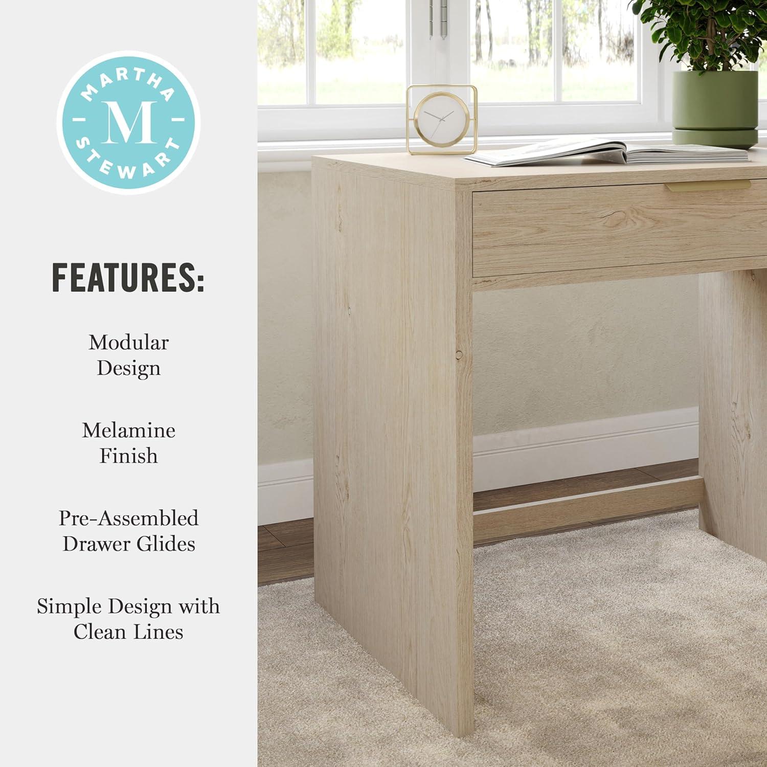 imageMartha Stewart Kayden Home Office Modular Desk with 2 Drawers in Black with Oil Rubbed Bronze HardwareLight Natural FrameBrushed Gold Hardware