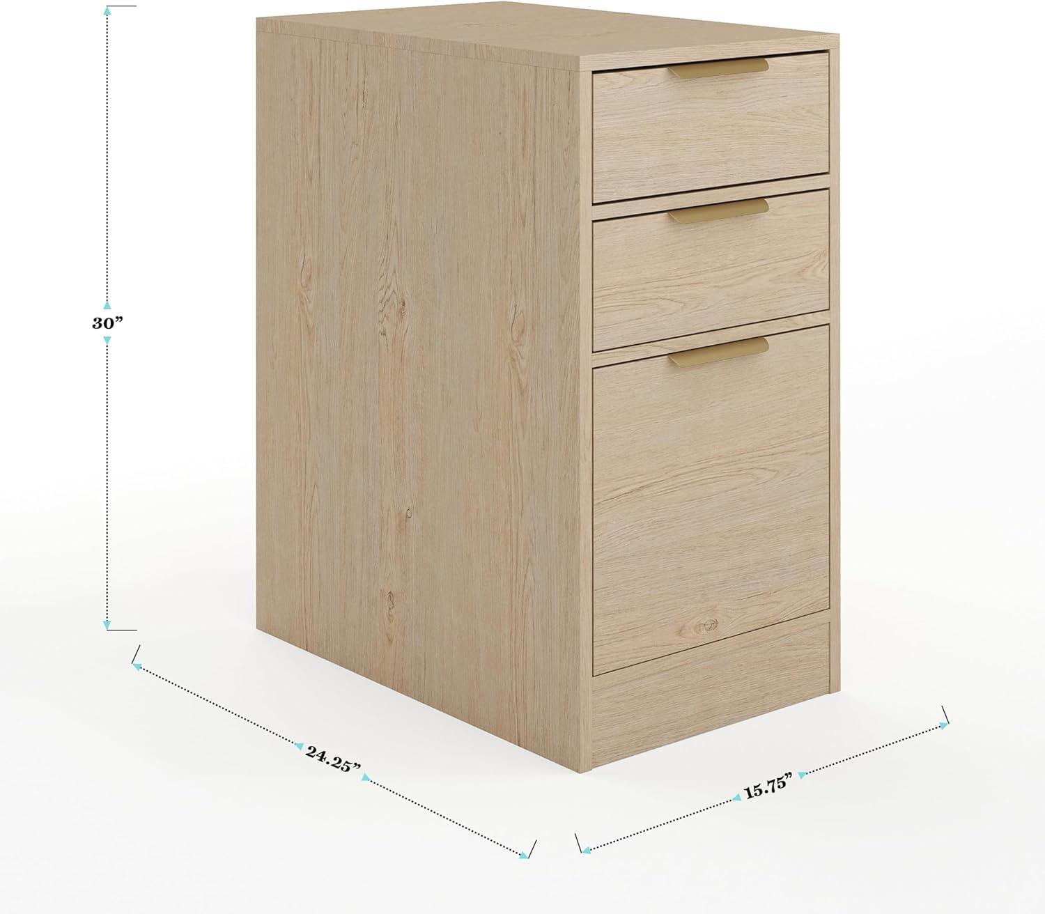 imageMartha Stewart Kayden Home Office Modular Desk with Drawer 2 Tier Shelf and File Cabinet in Light Natural with Brushed Gold HardwareLight Natural