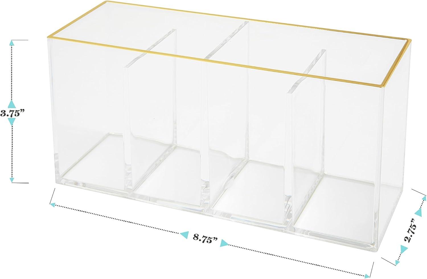 imageMartha Stewart Kerry Plastic 4 Compartment Pen Holder Office Desktop Organizer with Gold Trim