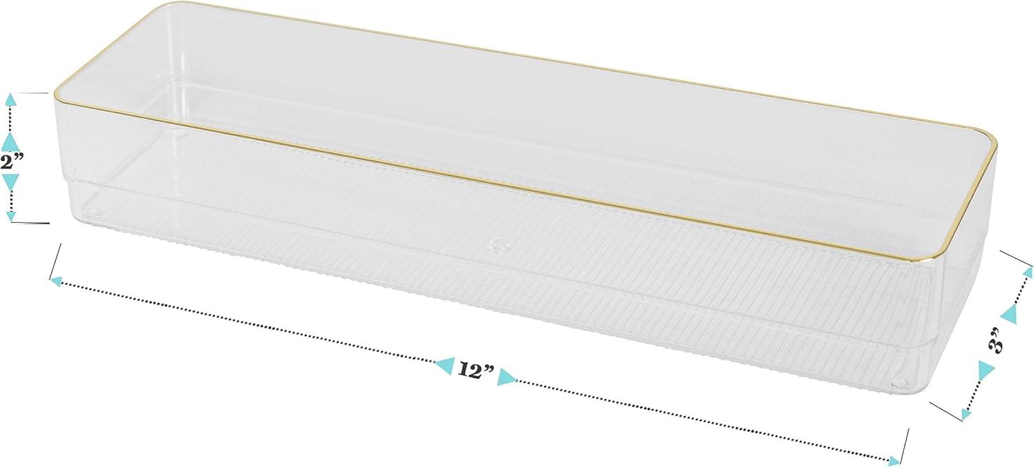 imageMartha Stewart Kerry Plastic Stackable Office Desk Drawer Organizers 6quot x 3quot 6 Pack with Gold Trim12 x 3