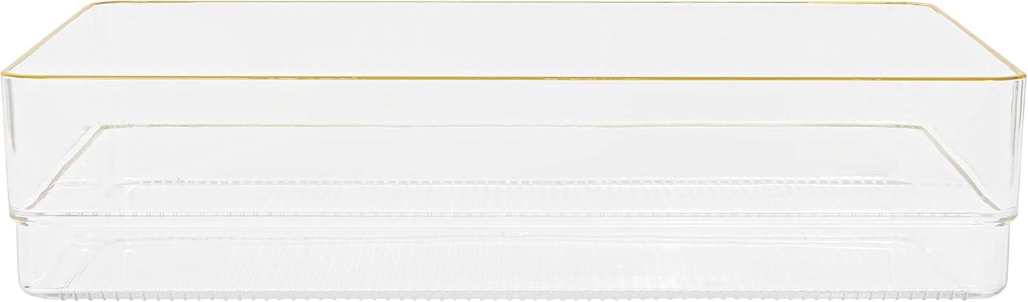 imageMartha Stewart Kerry Plastic Stackable Office Desk Drawer Organizers 6quot x 3quot 6 Pack with Gold Trim12 x 6