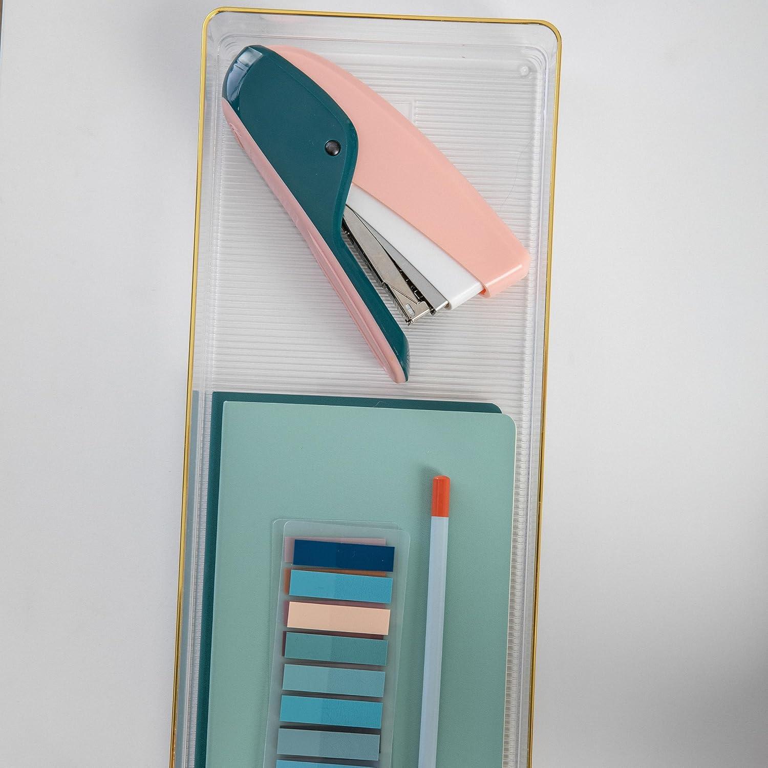 imageMartha Stewart Kerry Plastic Stackable Office Desk Drawer Organizers 6quot x 3quot 6 Pack with Gold Trim15 x 6