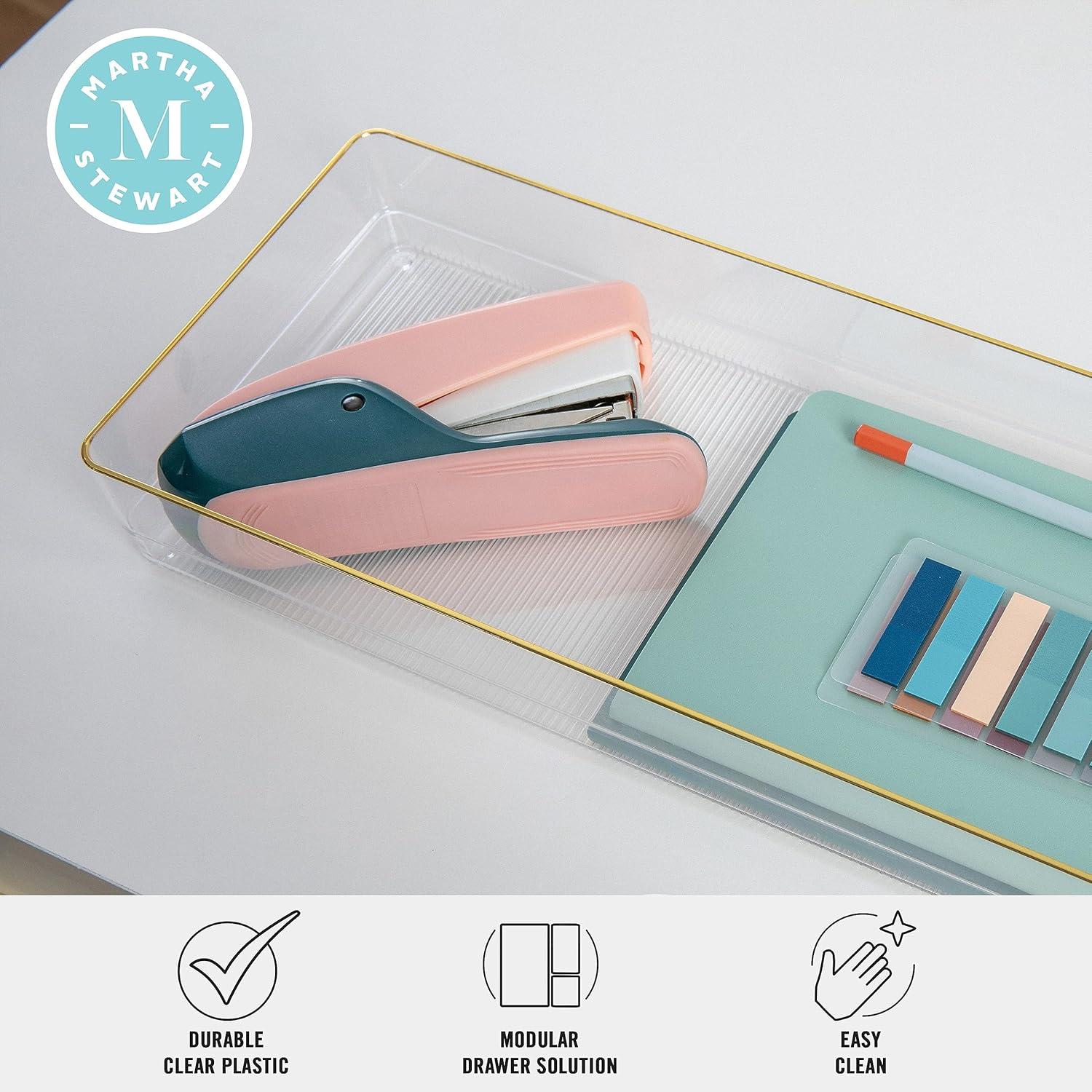 imageMartha Stewart Kerry Plastic Stackable Office Desk Drawer Organizers 6quot x 3quot 6 Pack with Gold Trim15 x 6