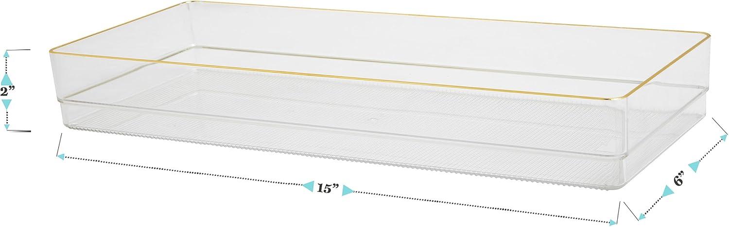 imageMartha Stewart Kerry Plastic Stackable Office Desk Drawer Organizers 6quot x 3quot 6 Pack with Gold Trim15 x 6
