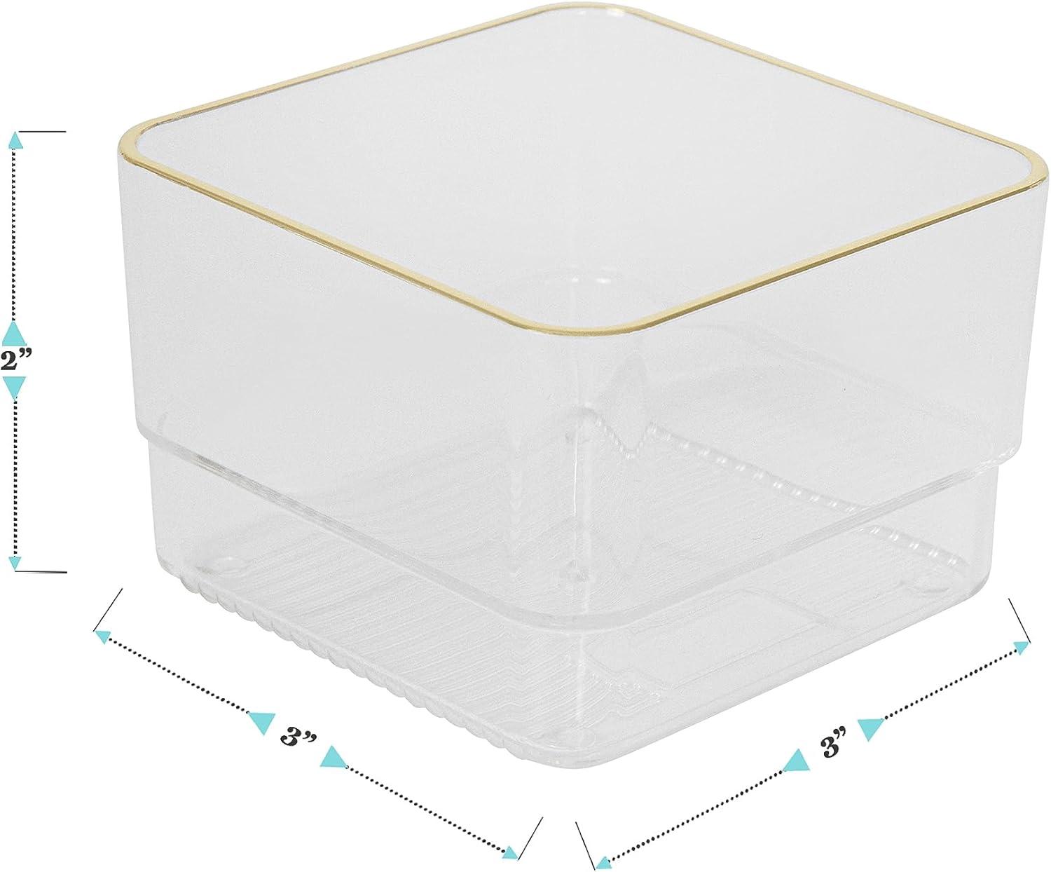 imageMartha Stewart Kerry Plastic Stackable Office Desk Drawer Organizers 6quot x 3quot 6 Pack with Gold Trim3 x 3