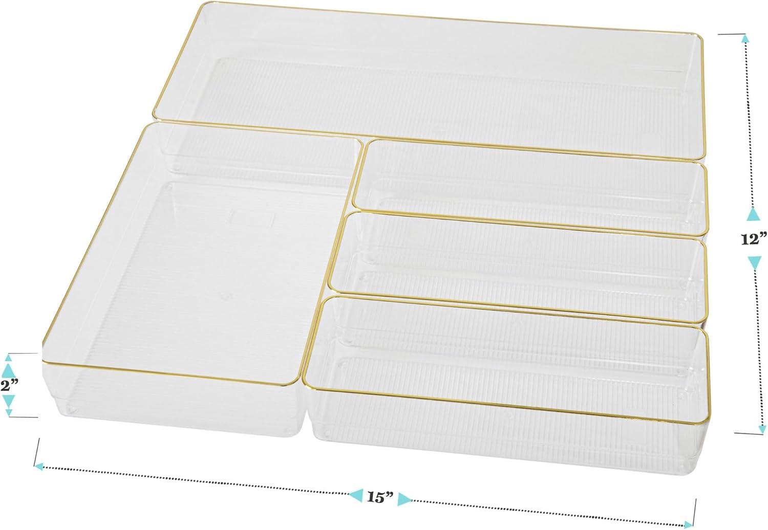 imageMartha Stewart Kerry Plastic Stackable Office Desk Drawer Organizers Set of 8 with Gold TrimSet of 5