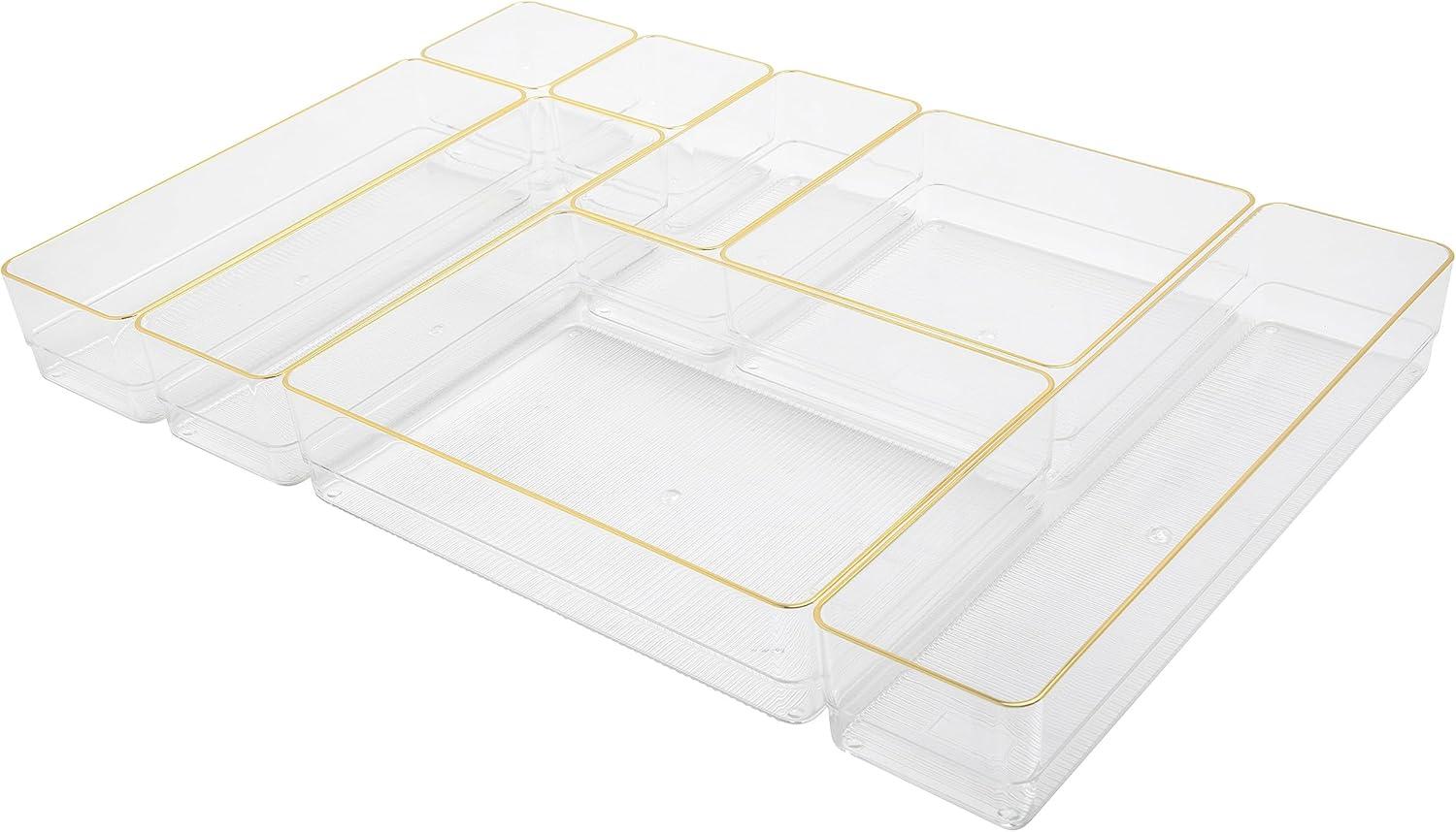 imageMartha Stewart Kerry Plastic Stackable Office Desk Drawer Organizers Set of 8 with Gold TrimSet of 8