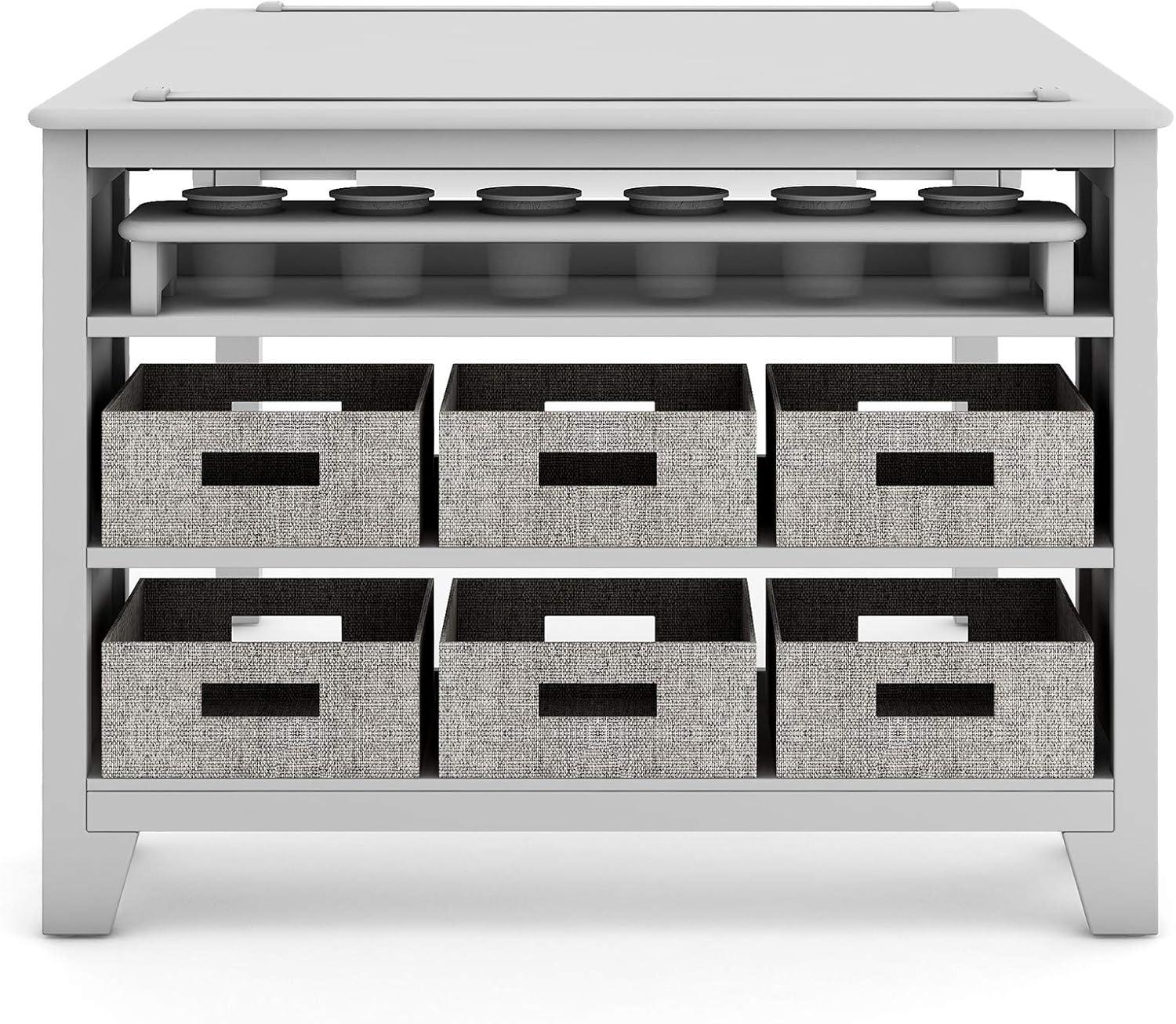 imageMartha Stewart Kids Art Table and Stools Set Gray Wooden Kids Activity Table and Chairs Set wStorage Bins Paper Roll for Coloring ampamp Craft Activities Study ampamp Play Desk for Playroom FurnitureGrey