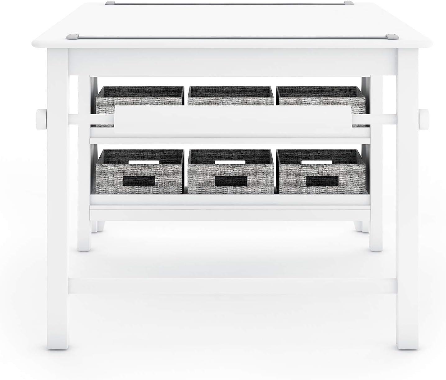 imageMartha Stewart Kids Art Table and Stools Set Gray Wooden Kids Activity Table and Chairs Set wStorage Bins Paper Roll for Coloring ampamp Craft Activities Study ampamp Play Desk for Playroom FurnitureLinen White