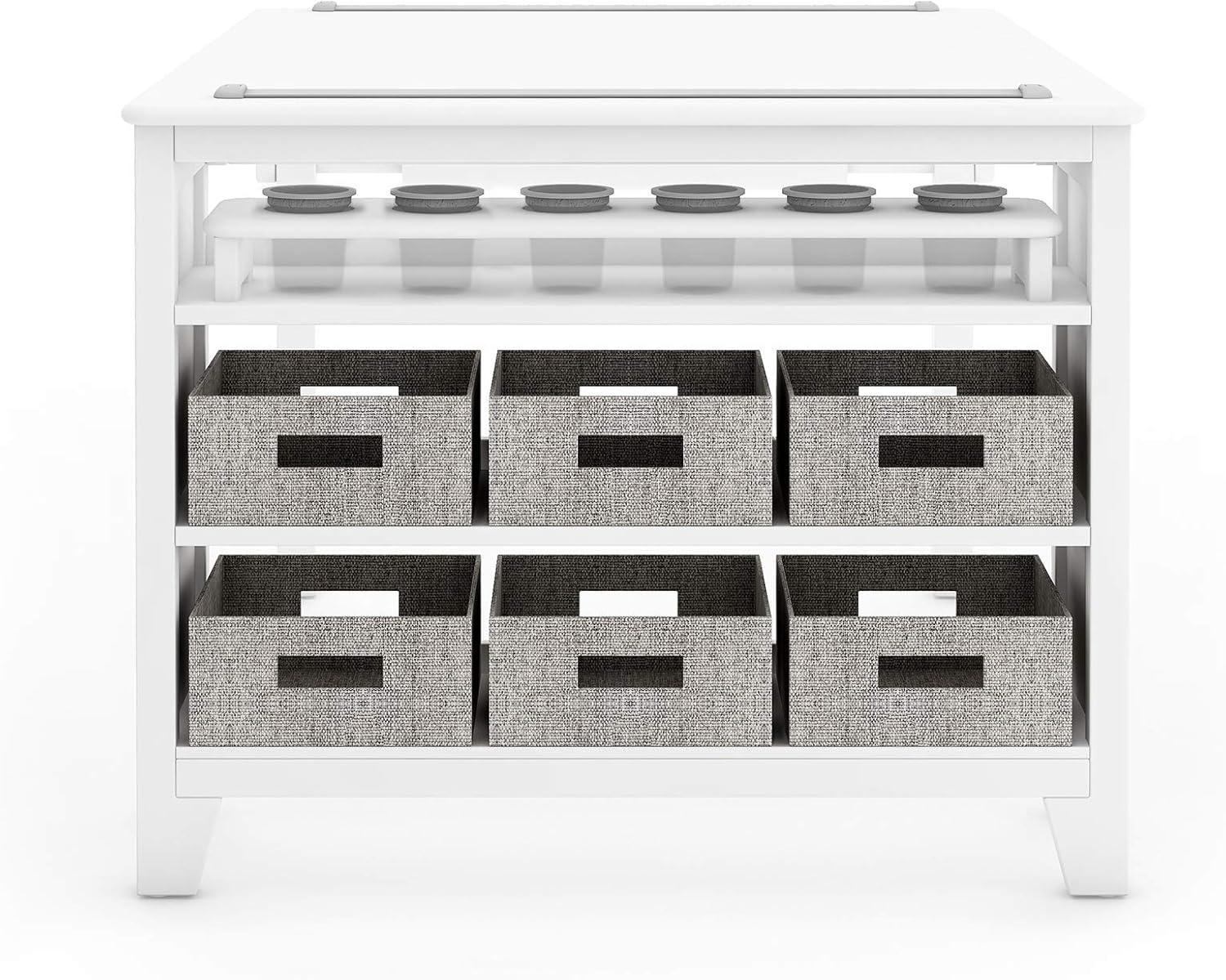 imageMartha Stewart Kids Art Table and Stools Set Gray Wooden Kids Activity Table and Chairs Set wStorage Bins Paper Roll for Coloring ampamp Craft Activities Study ampamp Play Desk for Playroom FurnitureLinen White