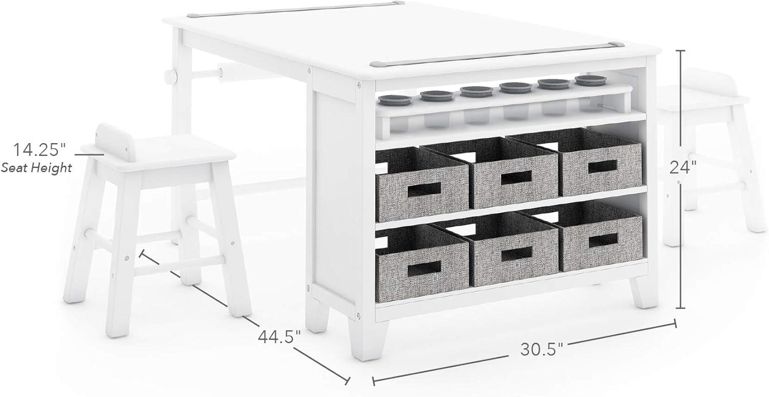imageMartha Stewart Kids Art Table and Stools Set Gray Wooden Kids Activity Table and Chairs Set wStorage Bins Paper Roll for Coloring ampamp Craft Activities Study ampamp Play Desk for Playroom FurnitureLinen White