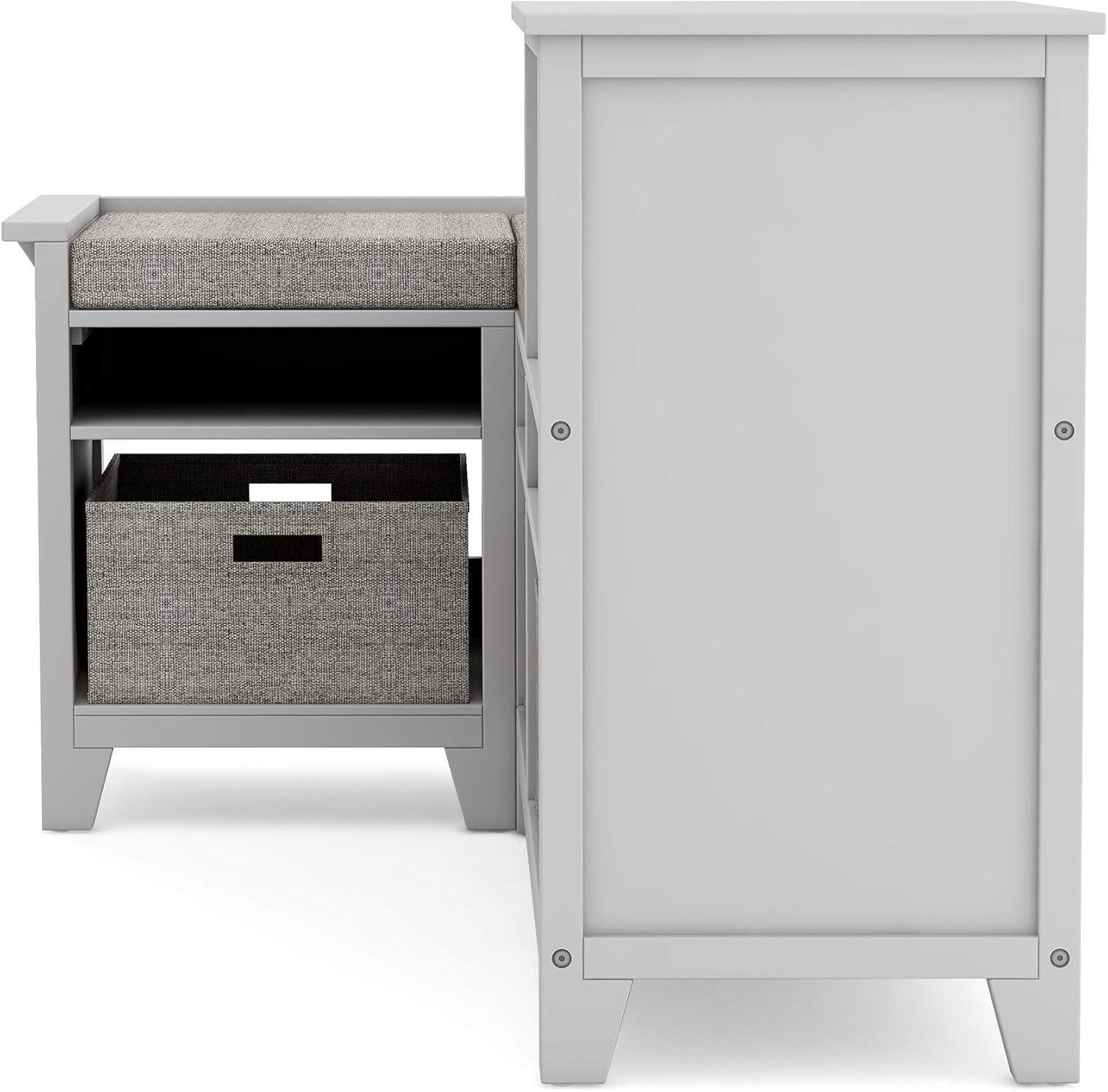 imageMartha Stewart Kids Corner Nook Linen White Wooden Storage Bench Bookcase Organizer with Seat Cushion and Fabric Bins for Reading in Bedroom or PlayroomGrey