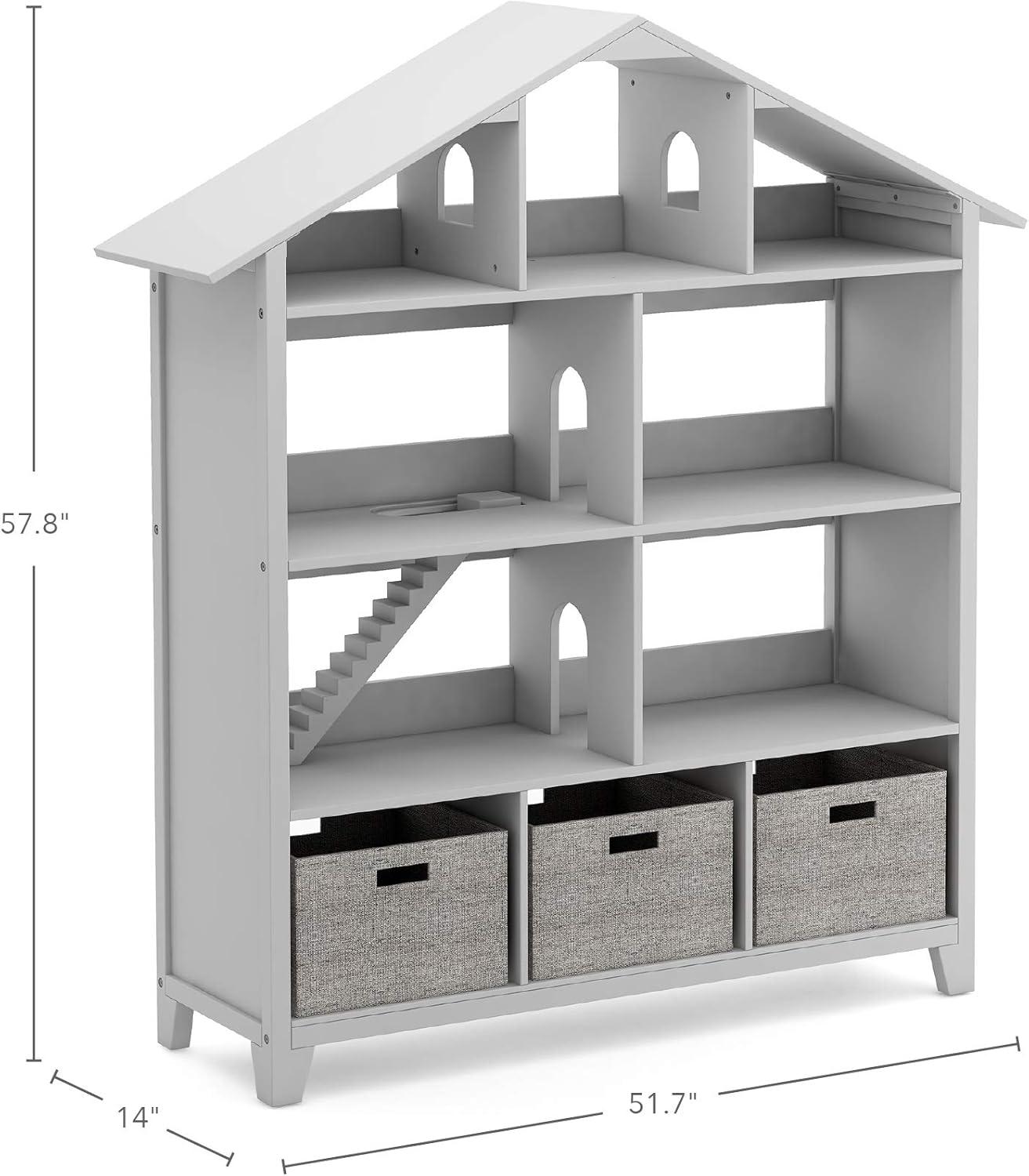 imageMartha Stewart Kids Deluxe Dollhouse Bookcase Gray Kids Wooden Bookshelf and Tall Book Shelf Organizer with Toy Storage Toddler Book Rack Dollhouse Bookshelf Playroom or Bedroom StorageGrey