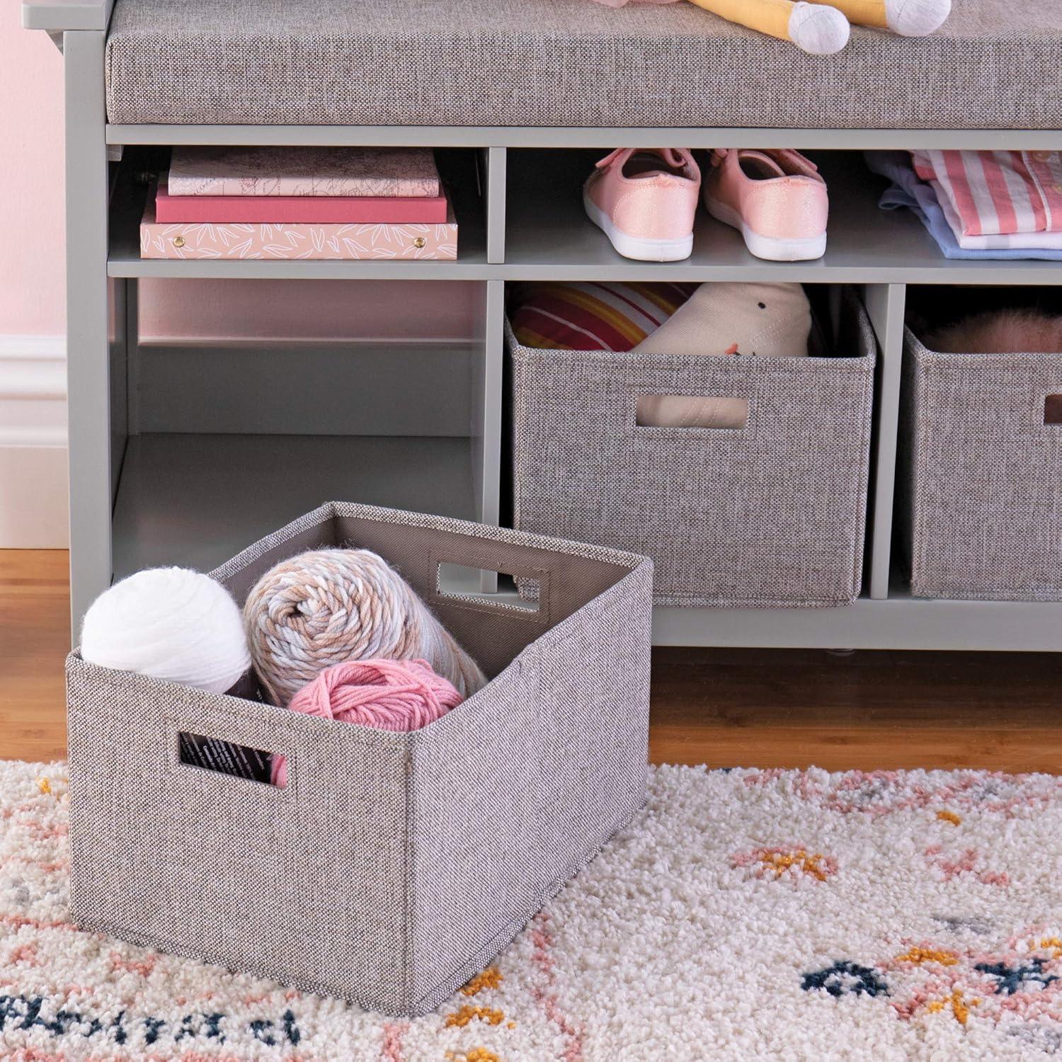 imageMartha Stewart Kids Storage Bench Gray Wooden Toy and Book Organizer with Shelves Builtin Cushion and Fabric Bins for Playroom and BedroomGrey