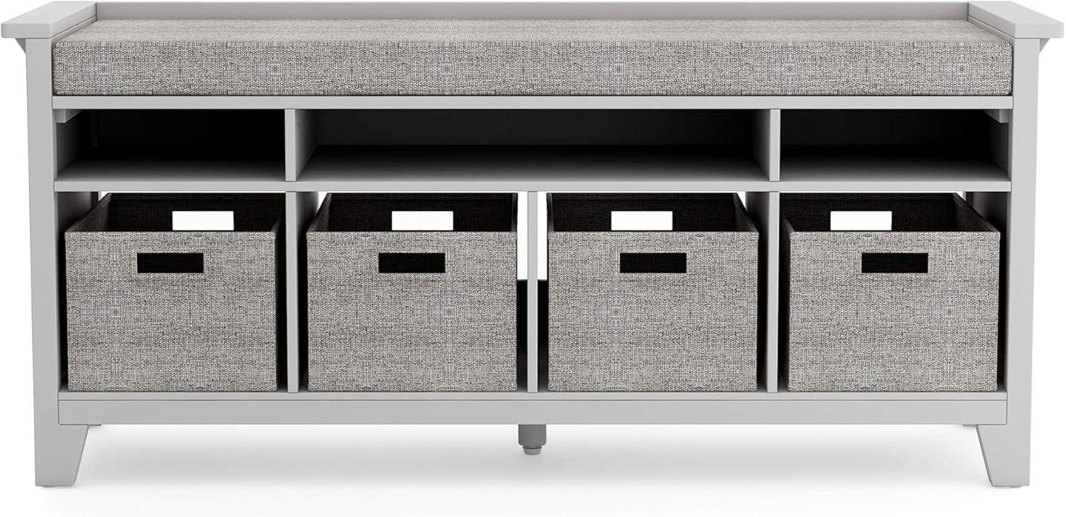 imageMartha Stewart Kids Storage Bench Gray Wooden Toy and Book Organizer with Shelves Builtin Cushion and Fabric Bins for Playroom and BedroomGrey