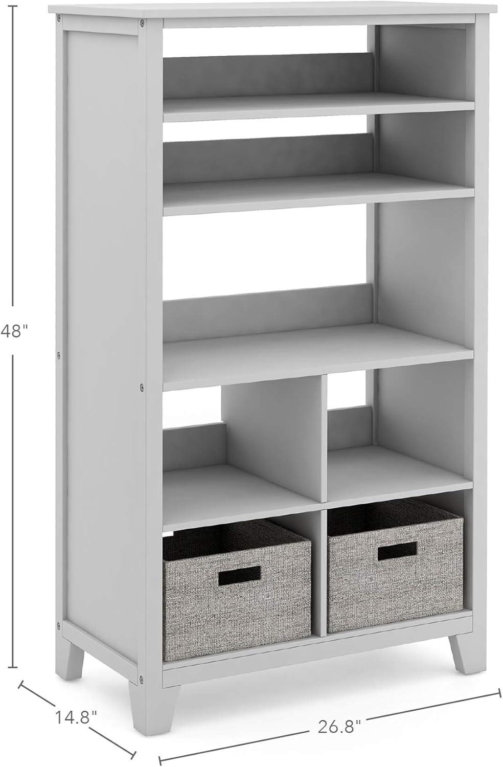 imageMartha Stewart Kids Tall Bookcase Gray 48 Inch Wooden Storage Organizer Cubby with Fabric Bins for Playroom and BedroomGrey