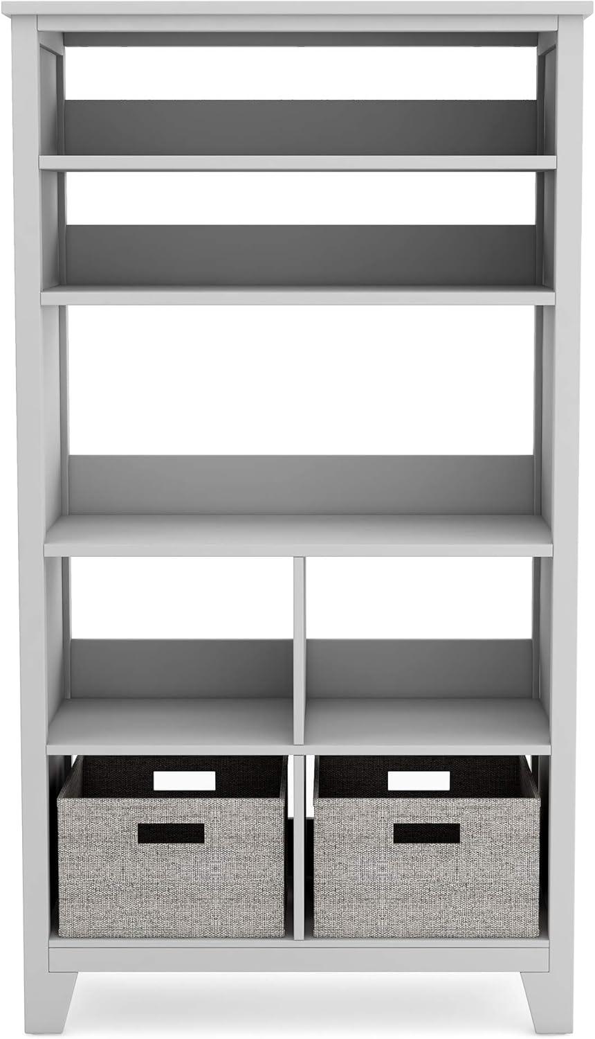 imageMartha Stewart Kids Tall Bookcase Gray 48 Inch Wooden Storage Organizer Cubby with Fabric Bins for Playroom and BedroomGrey